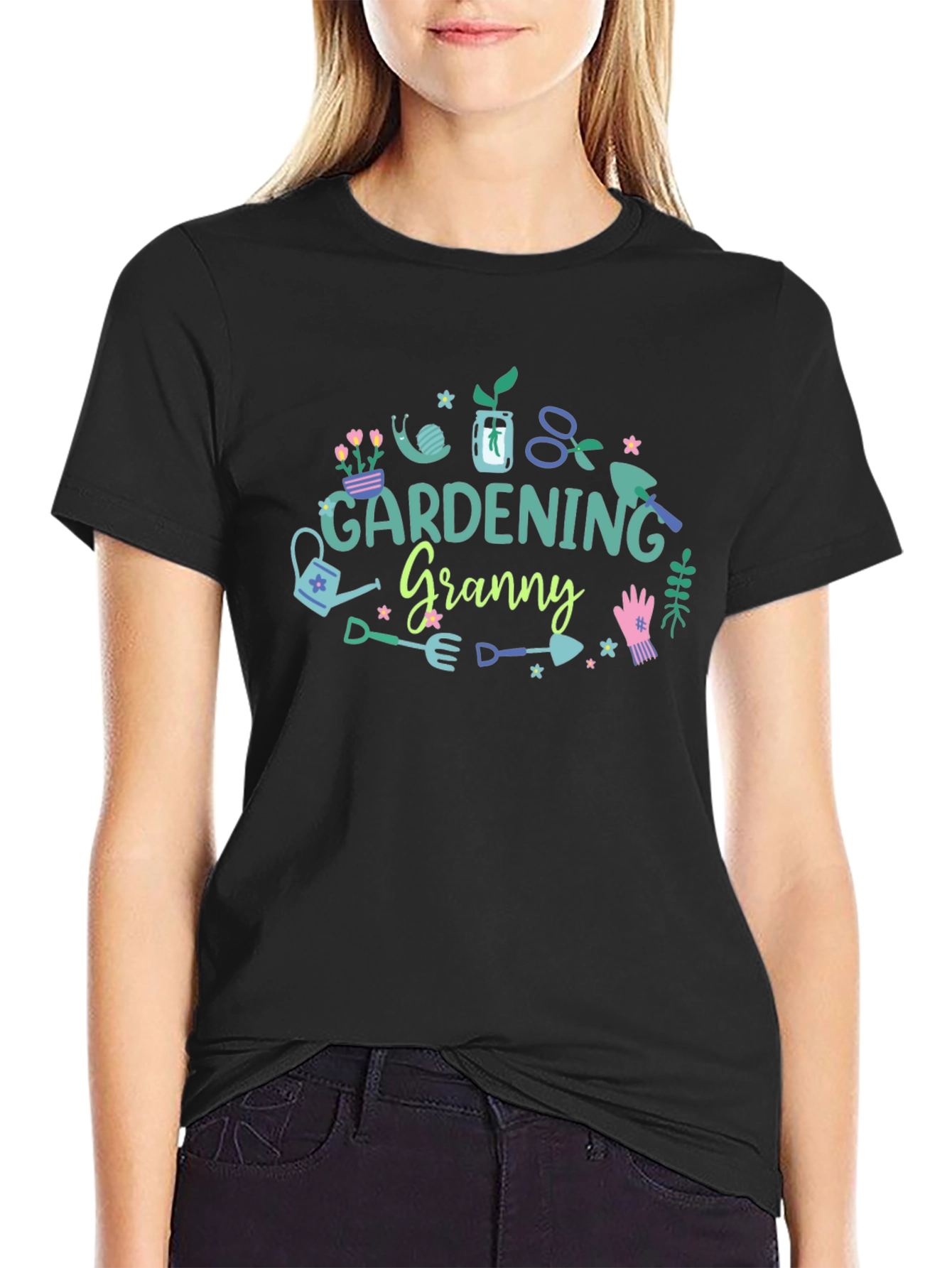Gardening Granny Black T-Shirt