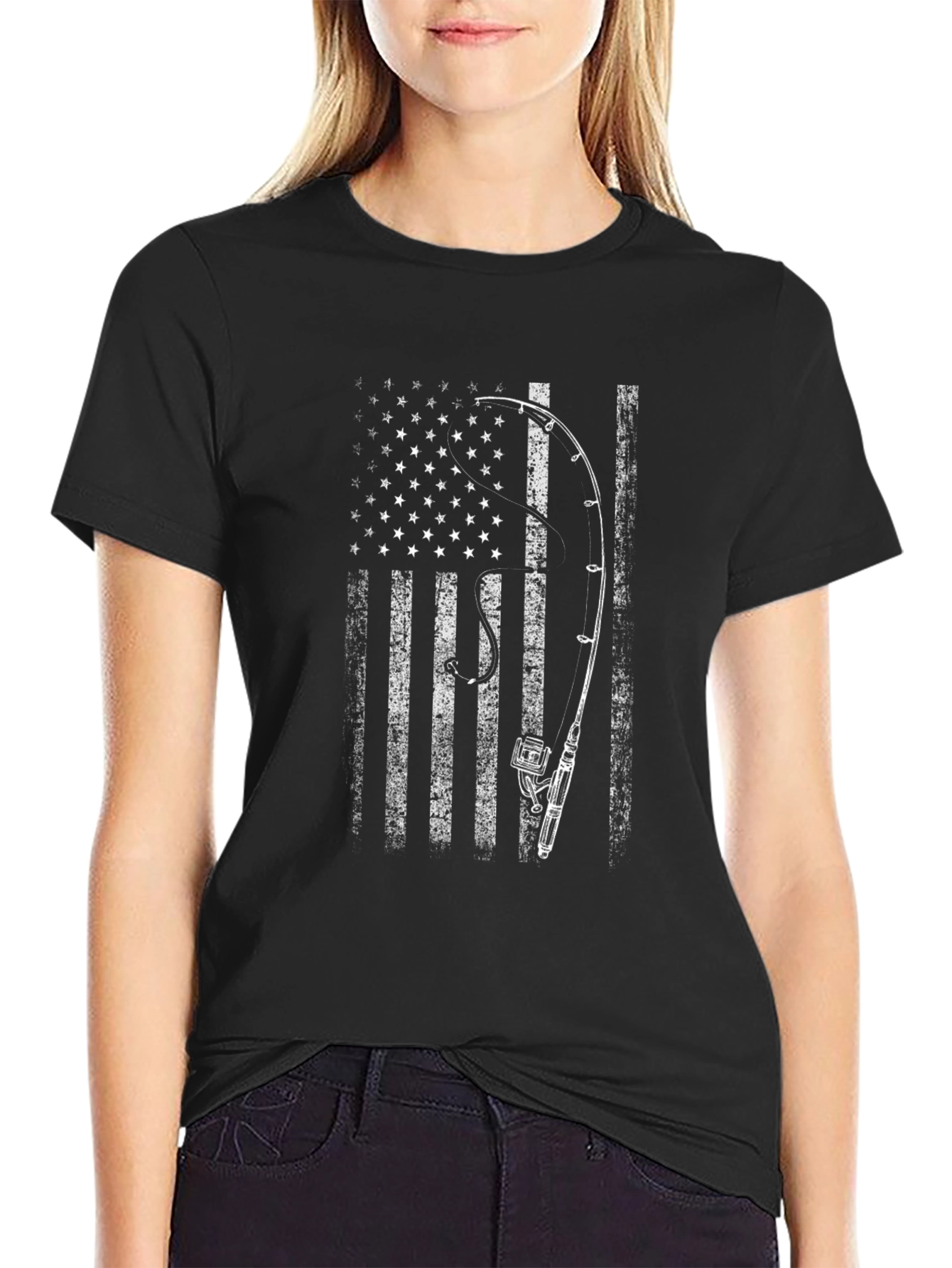 American Flag Fishing Rod T-Shirt