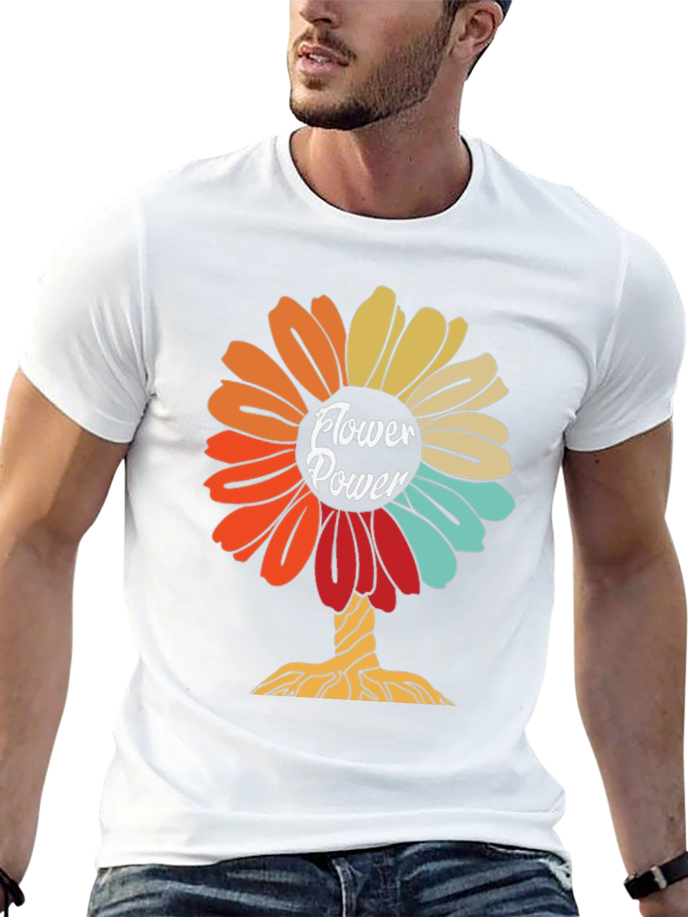 Flower Power Graphic Tee - Retro Design Soft Cotton