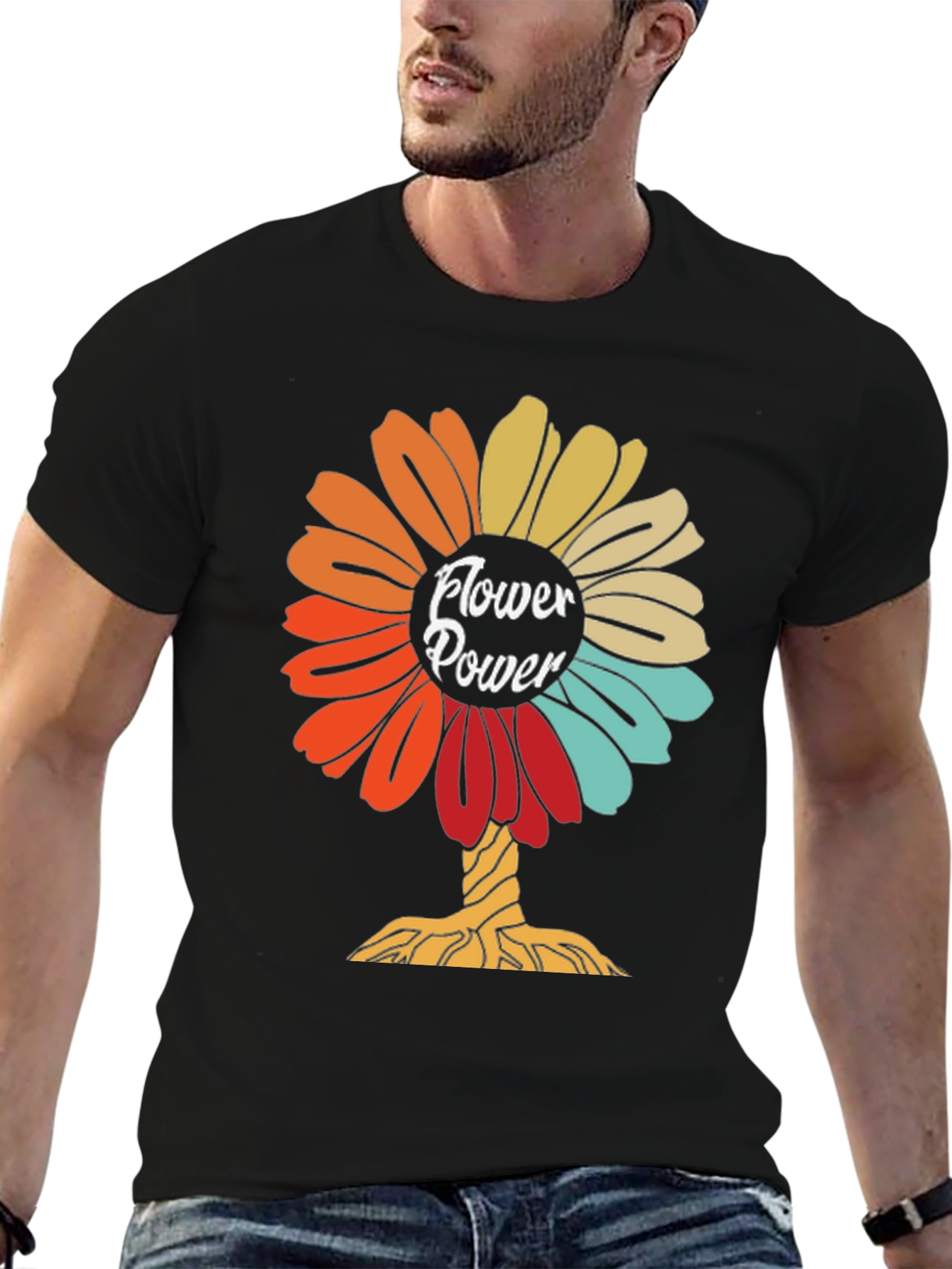 Flower Power Graphic Tee - Retro Design Soft Cotton