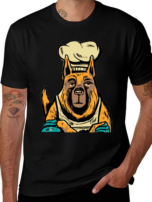 Chef Dog Graphic Tee - Black Cotton T-Shirt