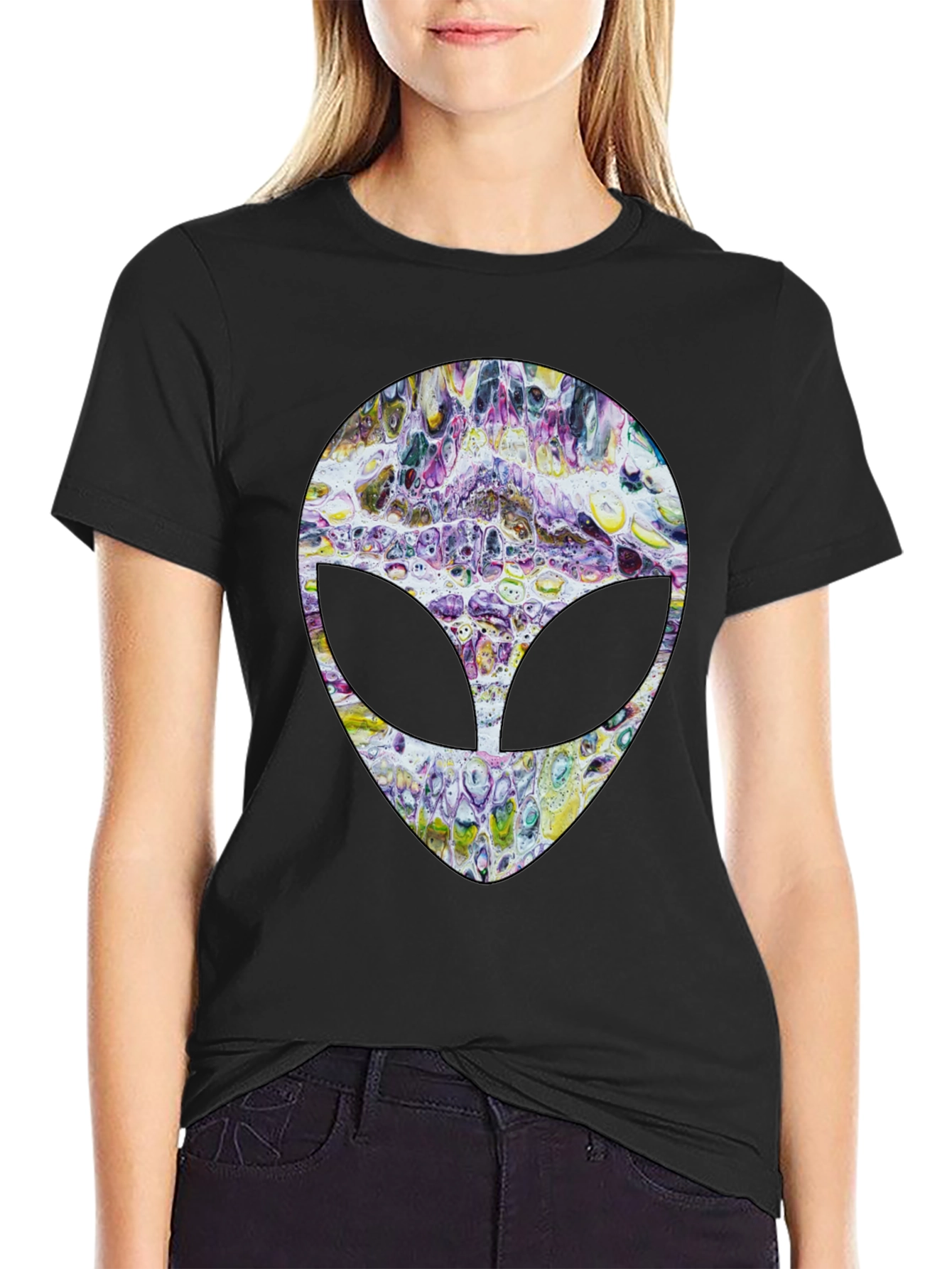 Abstract Alien Head Graphic Tee - Mens Black T-Shirt