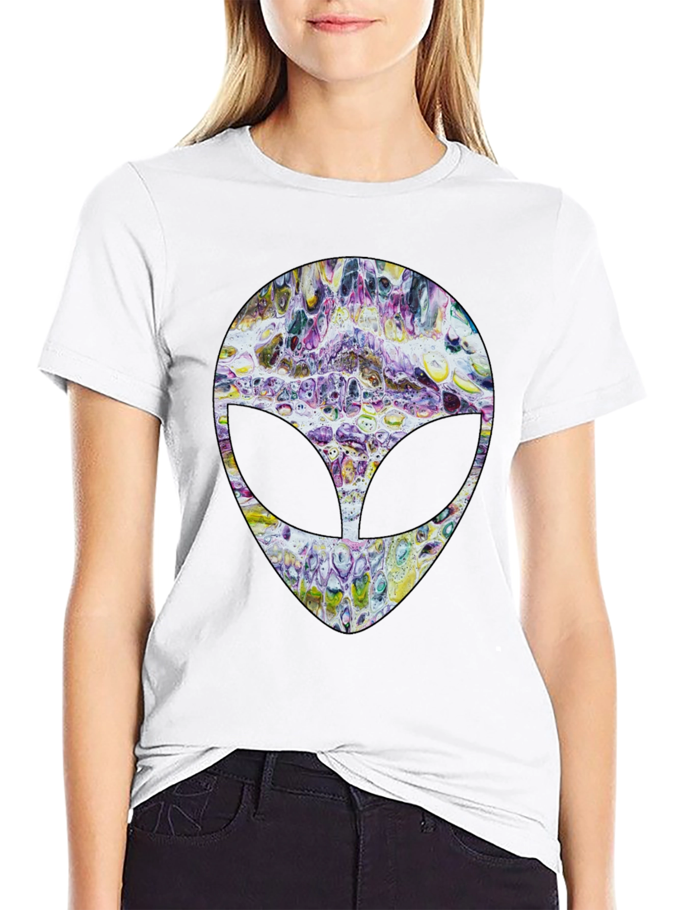 Abstract Alien Head Graphic Tee - Mens Black T-Shirt