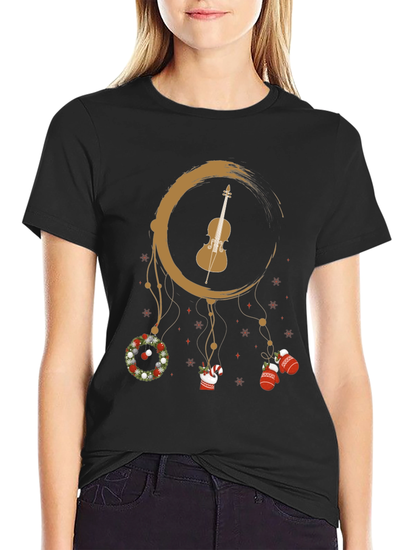 Musical Christmas T-Shirt: Violin Dreamcatcher Design