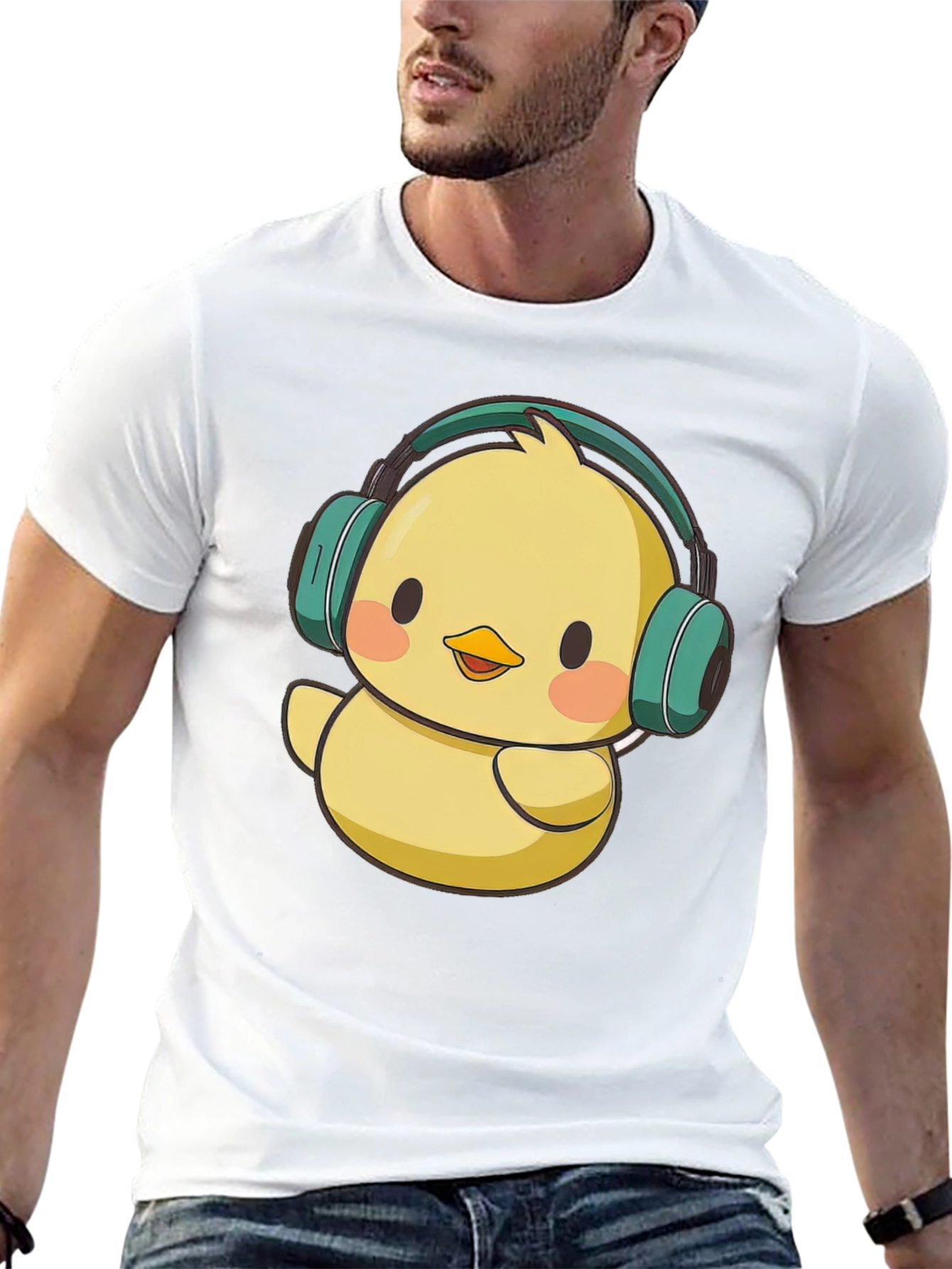 Cute Chick with Headphones Graphic Tee - Black T-Shirt
