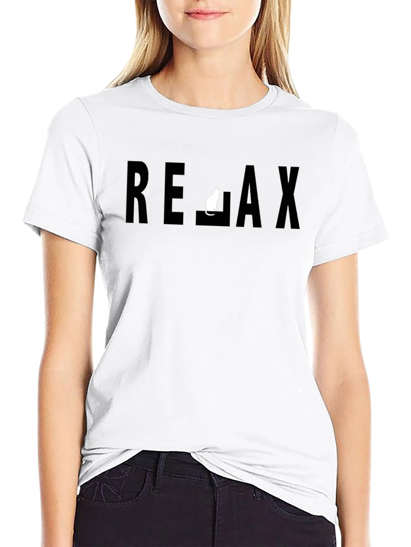 Relax Cat Graphic Black T-Shirt