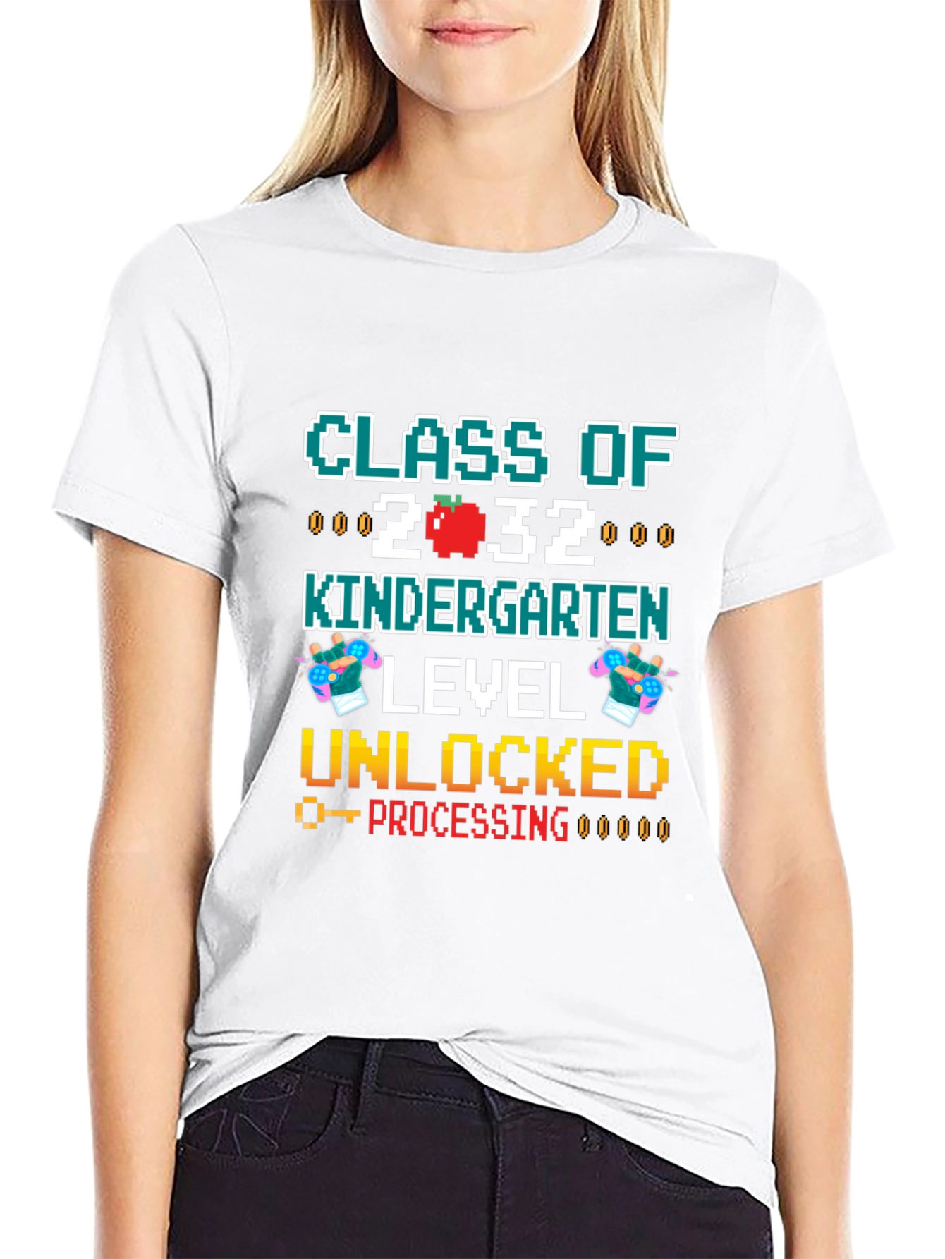 Class of 2032 Kindergarten Level Unlocked Black T-Shirt