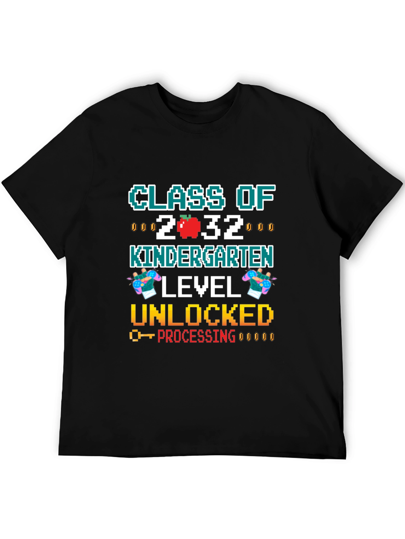 Class of 2032 Kindergarten Level Unlocked Black T-Shirt