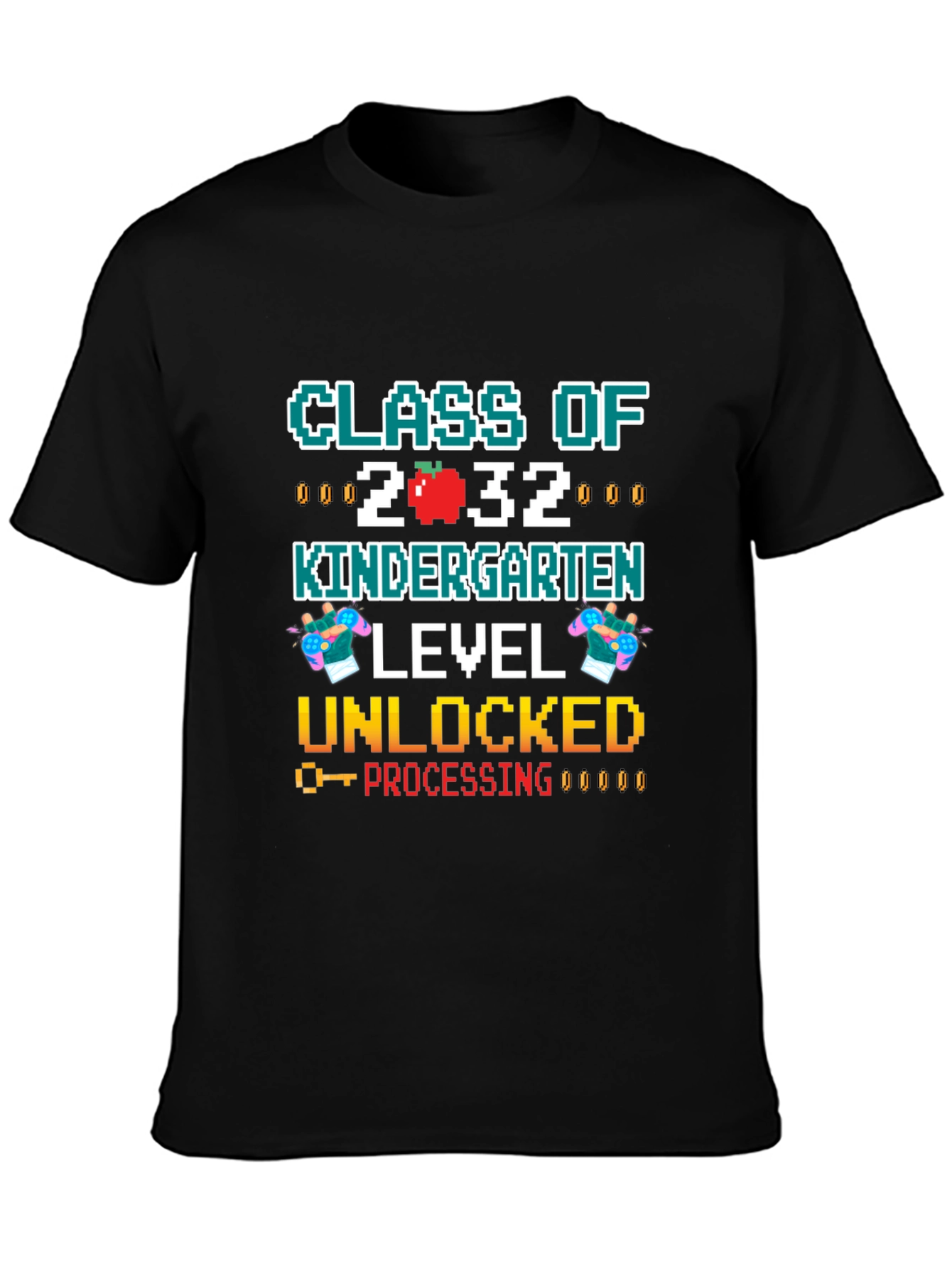 Class of 2032 Kindergarten Level Unlocked Black T-Shirt
