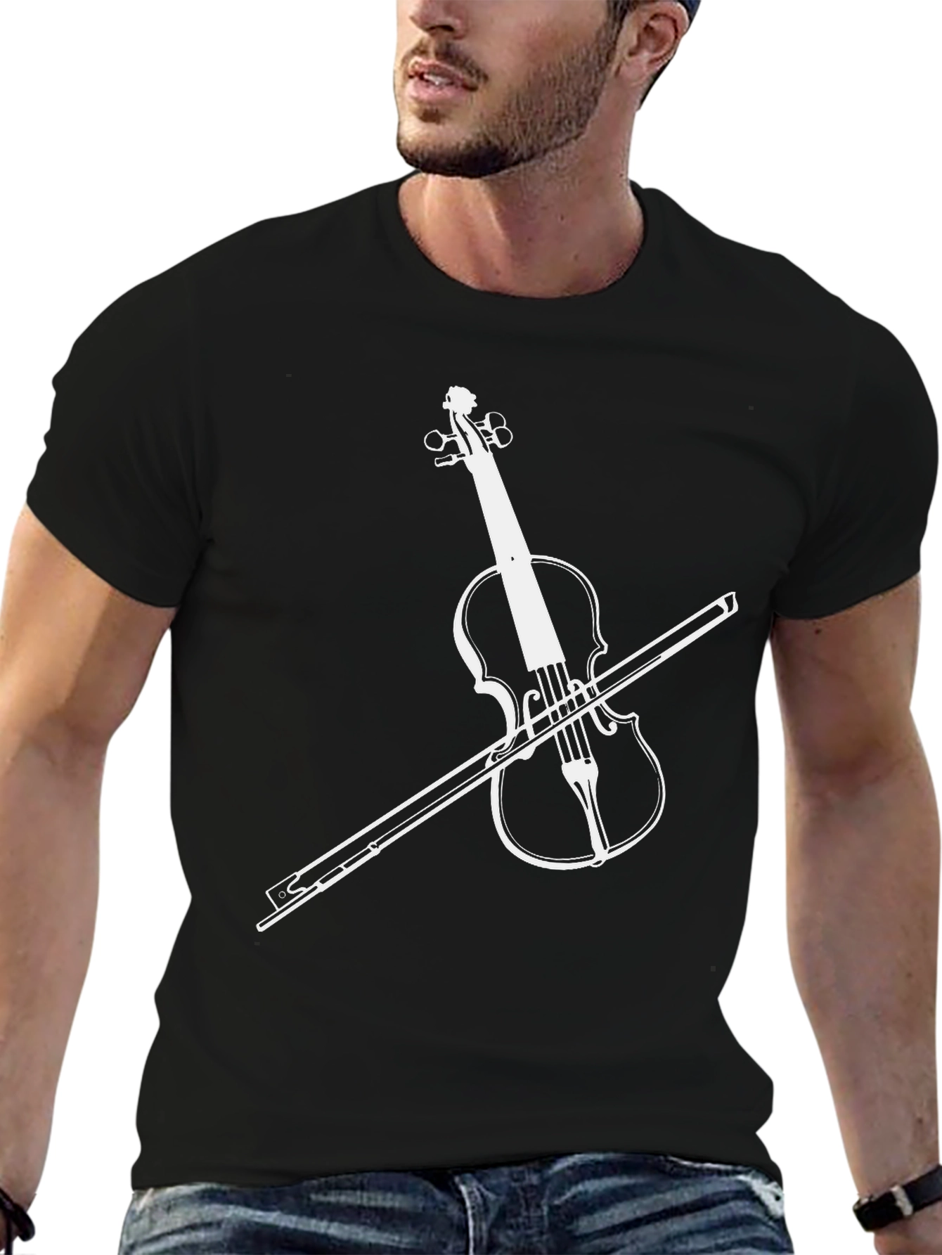 Musicians Black Tee with Violin Graphic