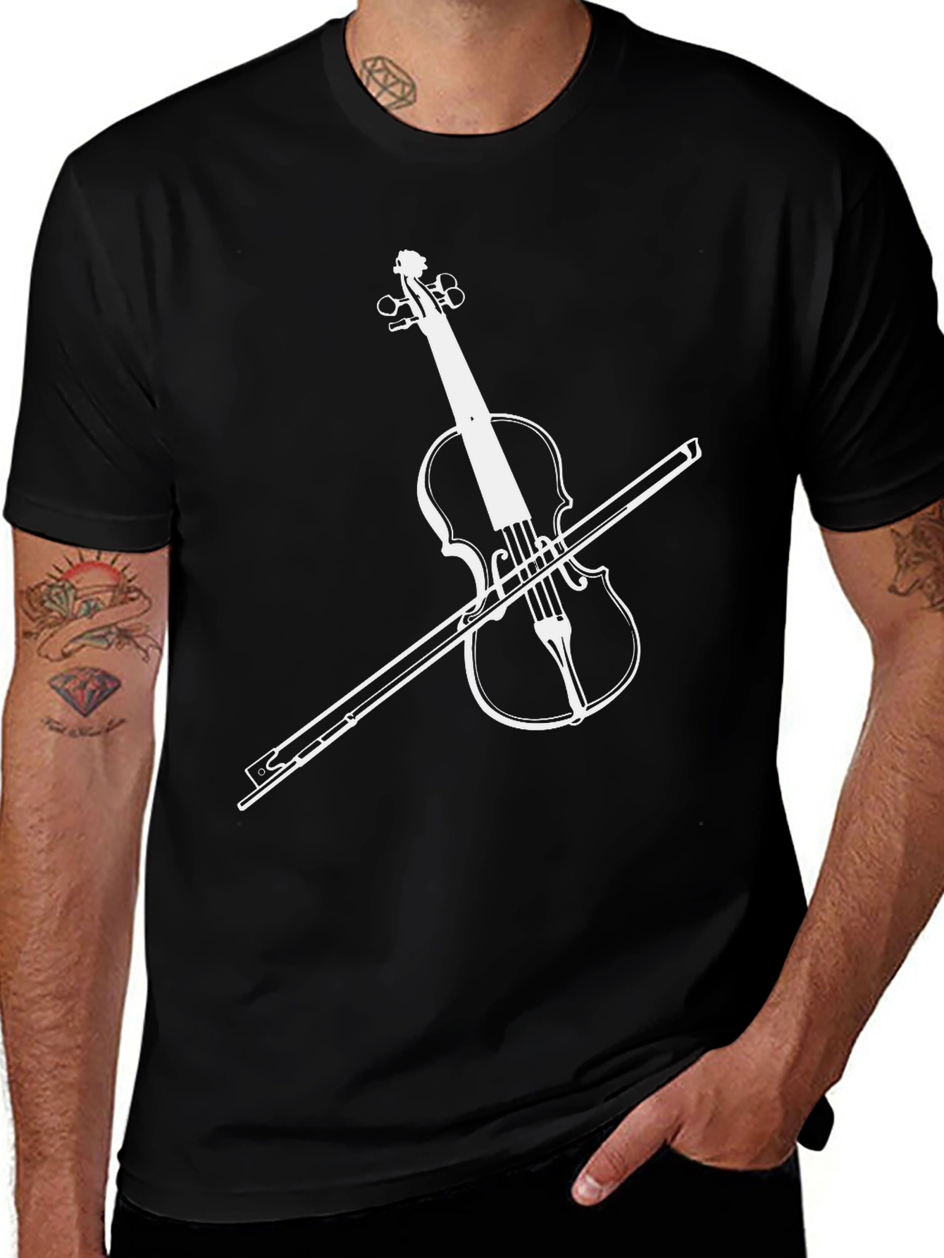 Musicians Black Tee with Violin Graphic
