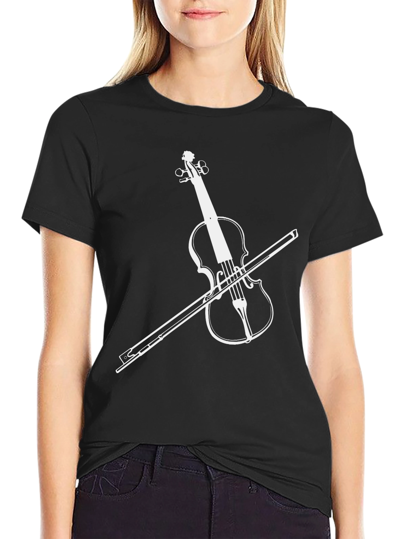 Musicians Black Tee with Violin Graphic