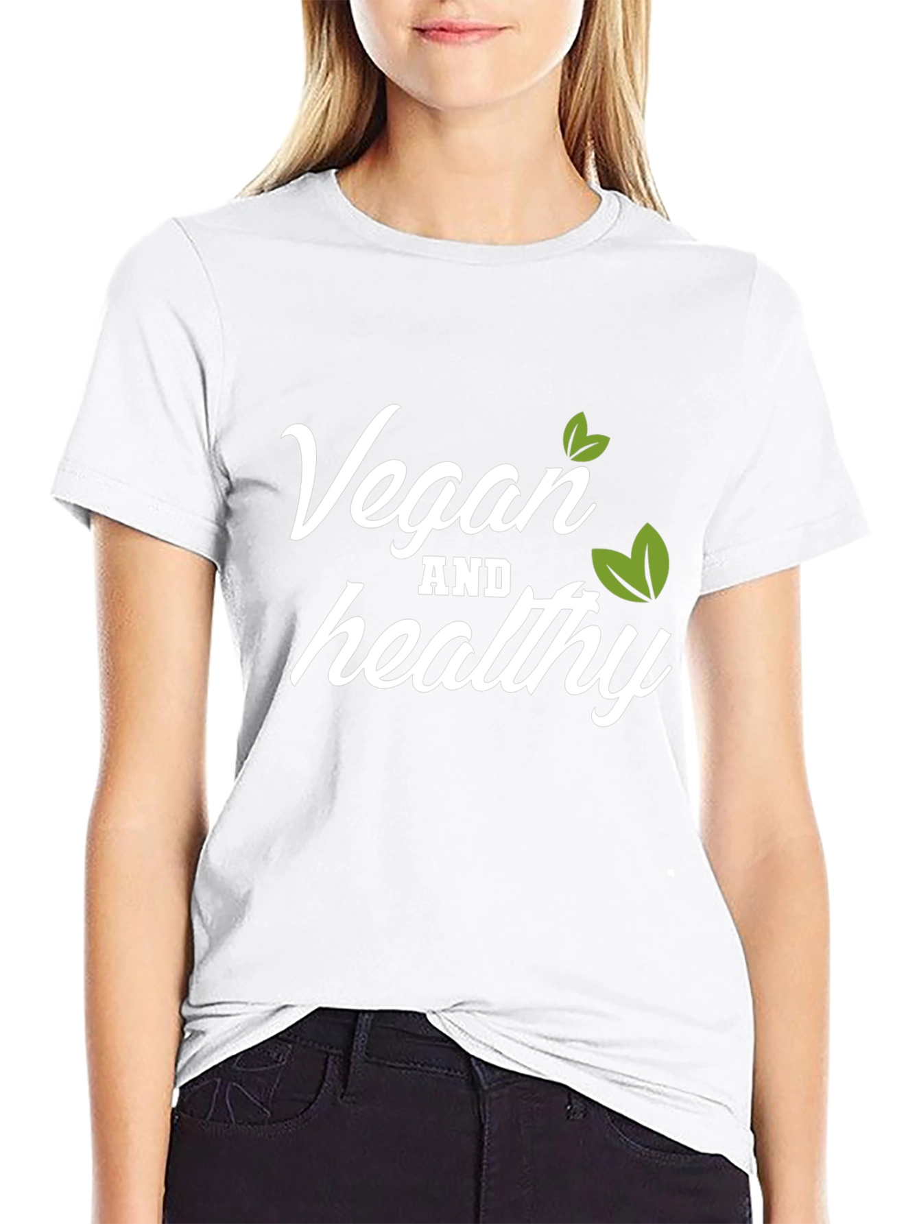 Vegan and Healthy T-Shirt Black Crew Neck