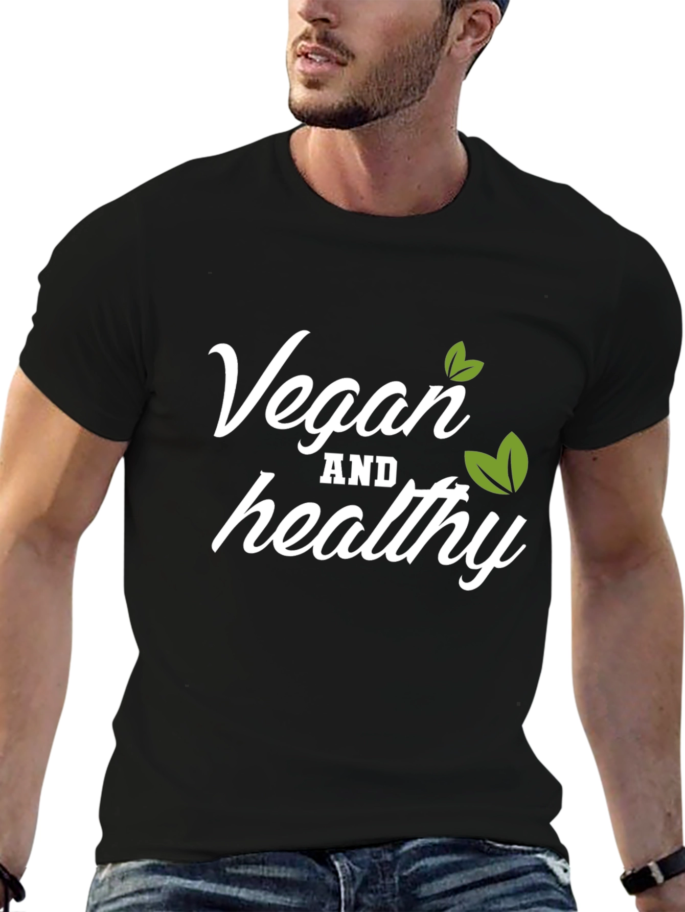 Vegan and Healthy T-Shirt Black Crew Neck