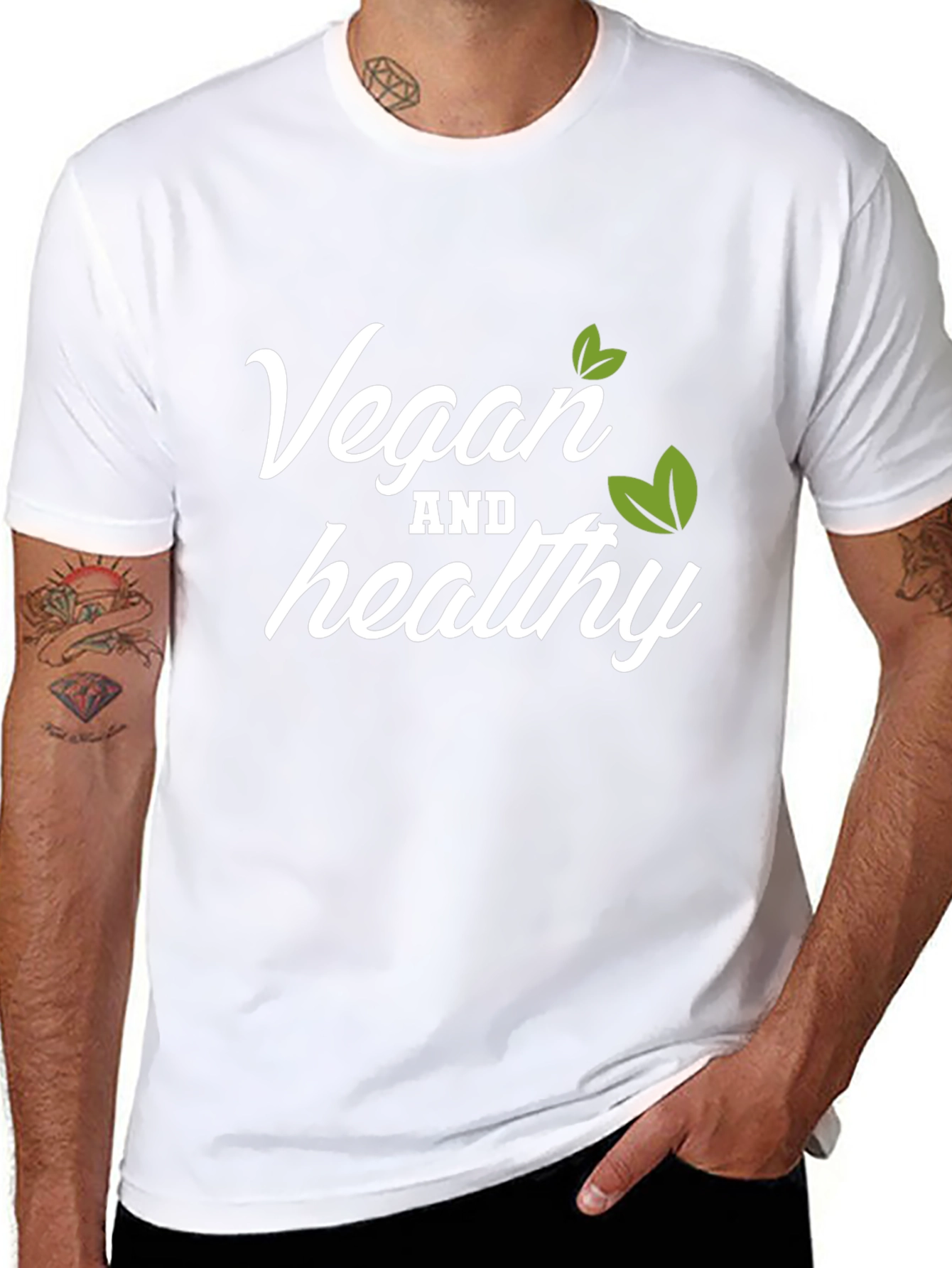 Vegan and Healthy T-Shirt Black Crew Neck