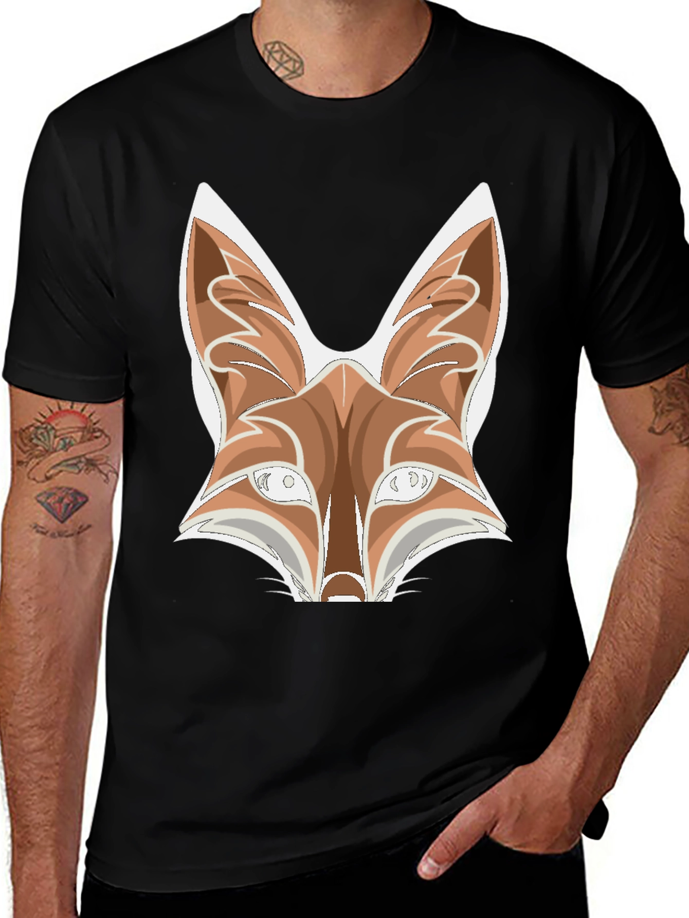 Fox Graphic Tee - Black Cotton Blend T-Shirt