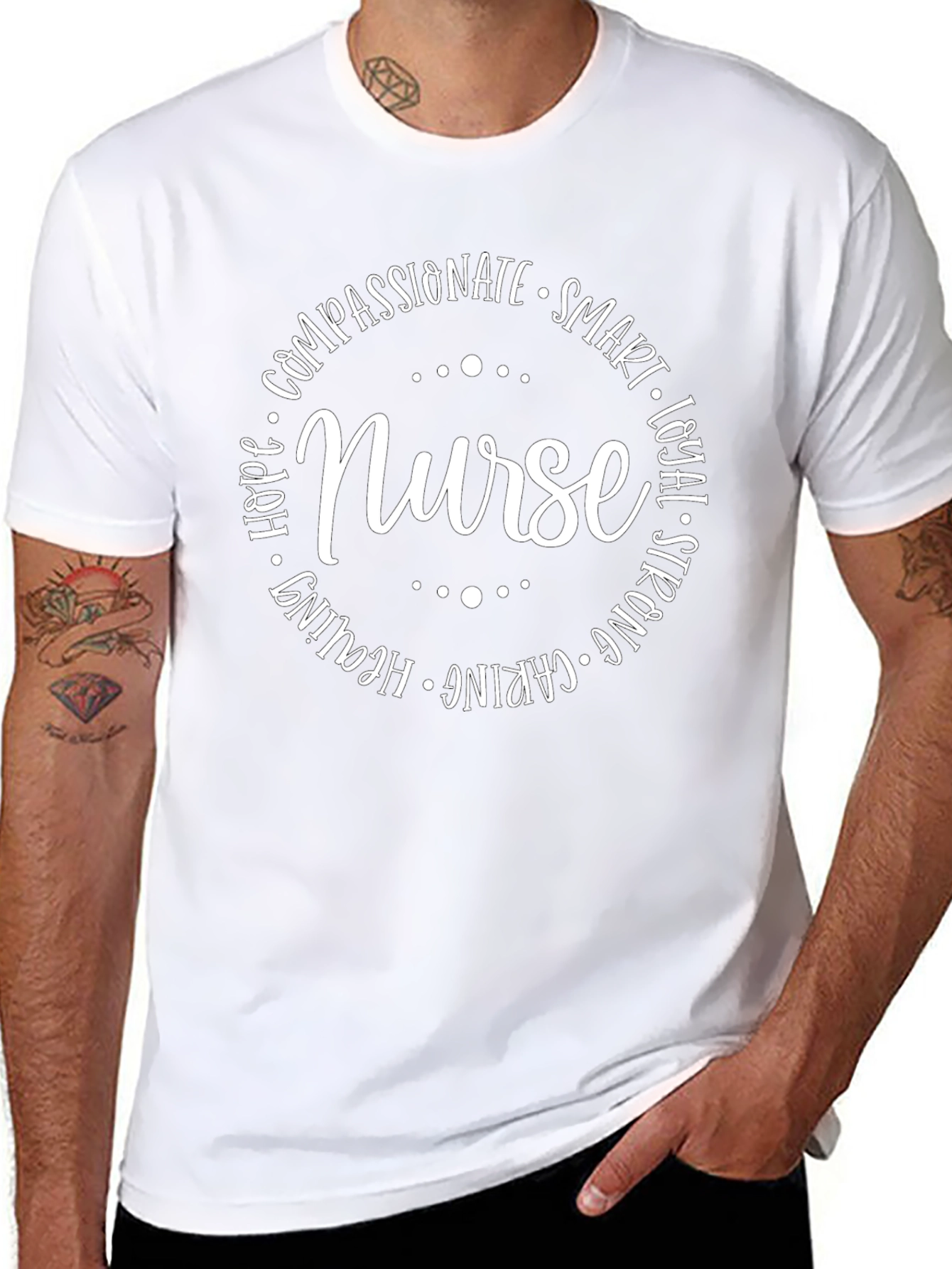 Nurse Word Art T-Shirt - Compassionate Caring Strong