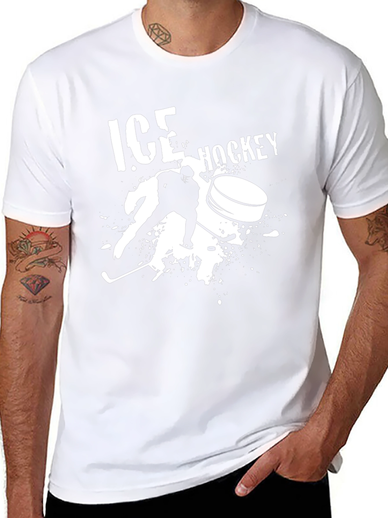 Ice Hockey Graphic Tee - Black Cotton T-Shirt