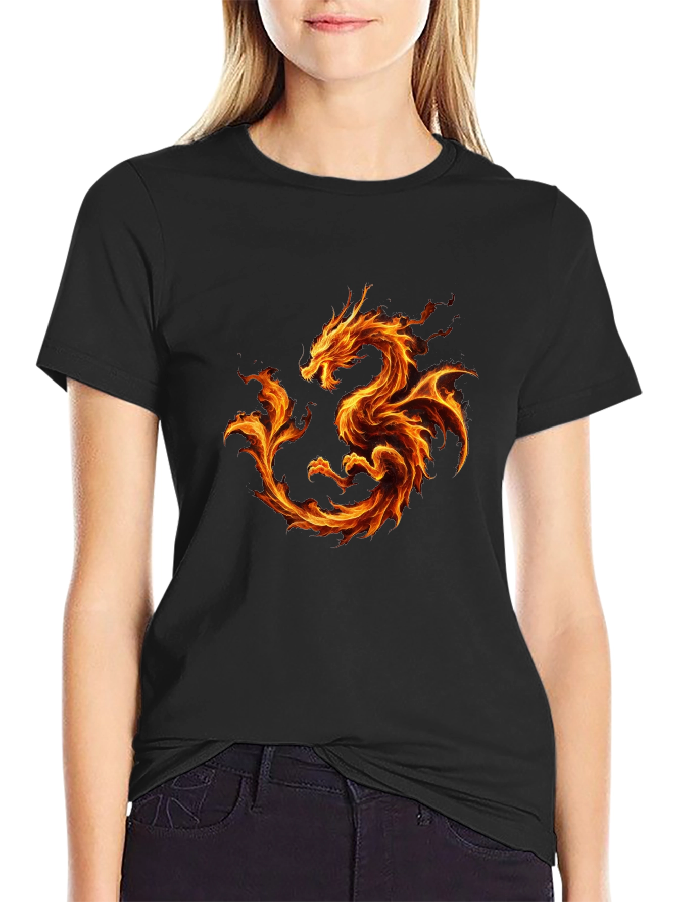 Fiery Dragon Graphic Black T-Shirt