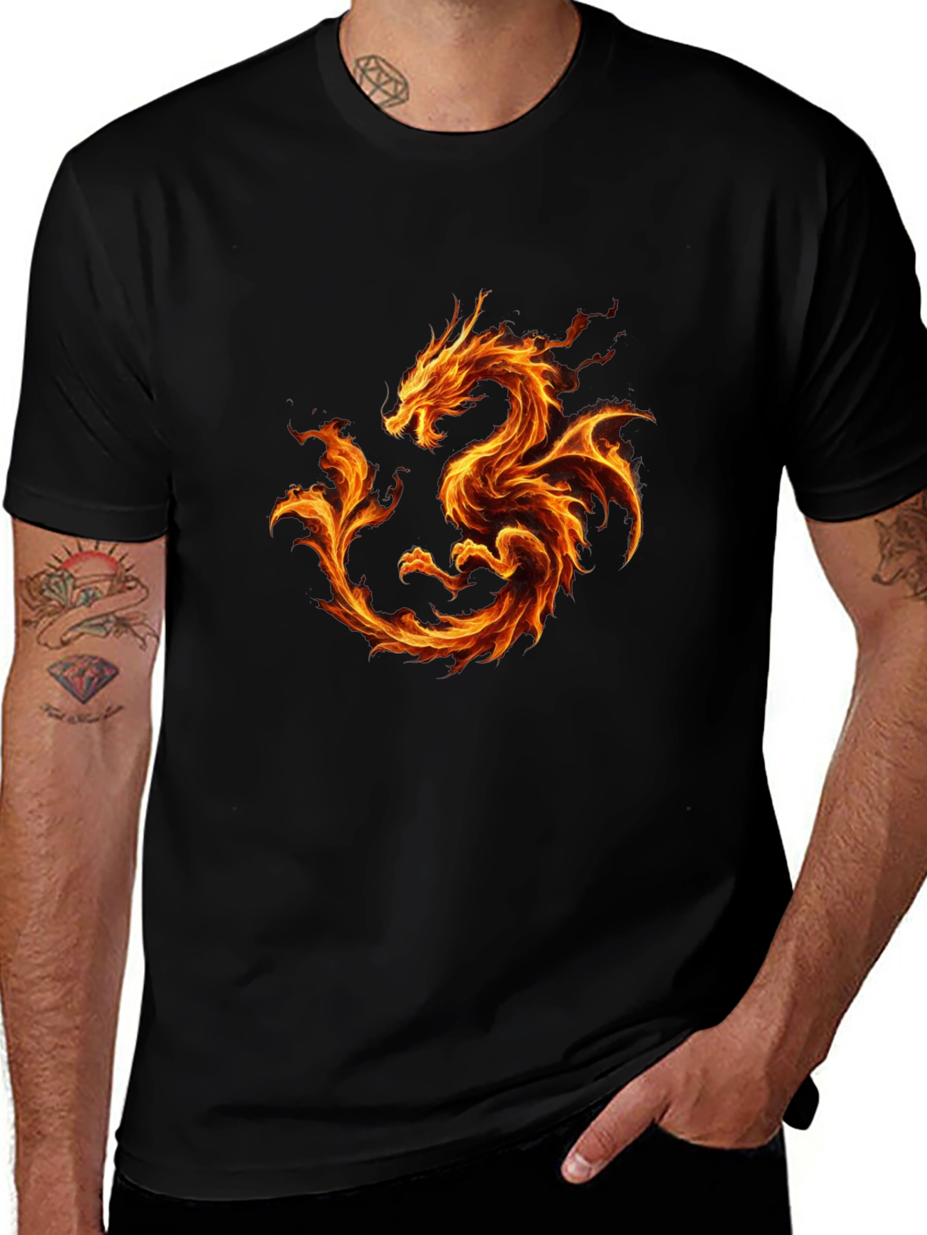 Fiery Dragon Graphic Black T-Shirt