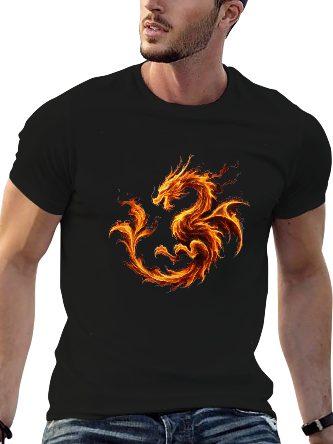 Fiery Dragon Graphic Black T-Shirt