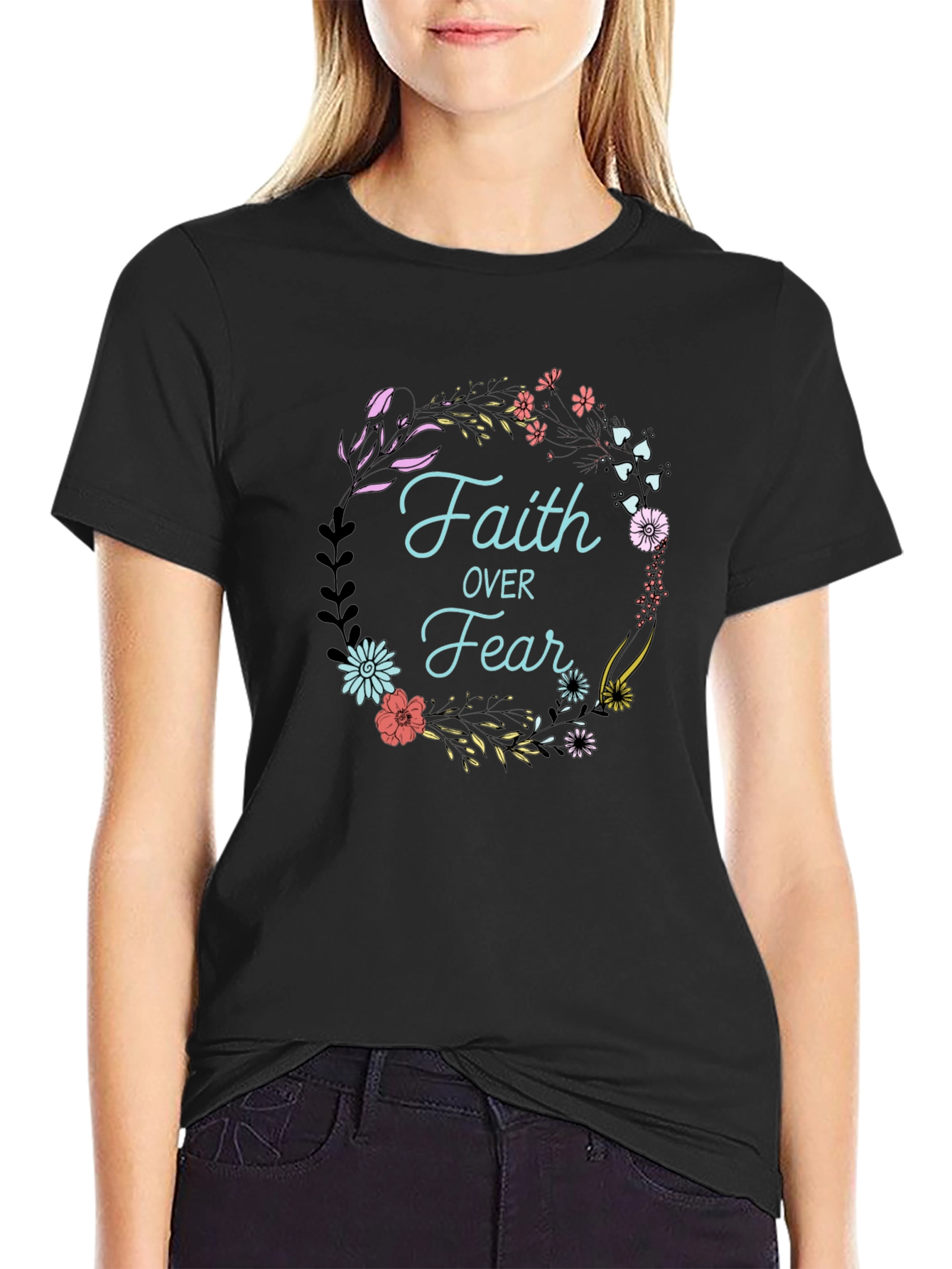 Faith Over Fear Floral Wreath Graphic Tee