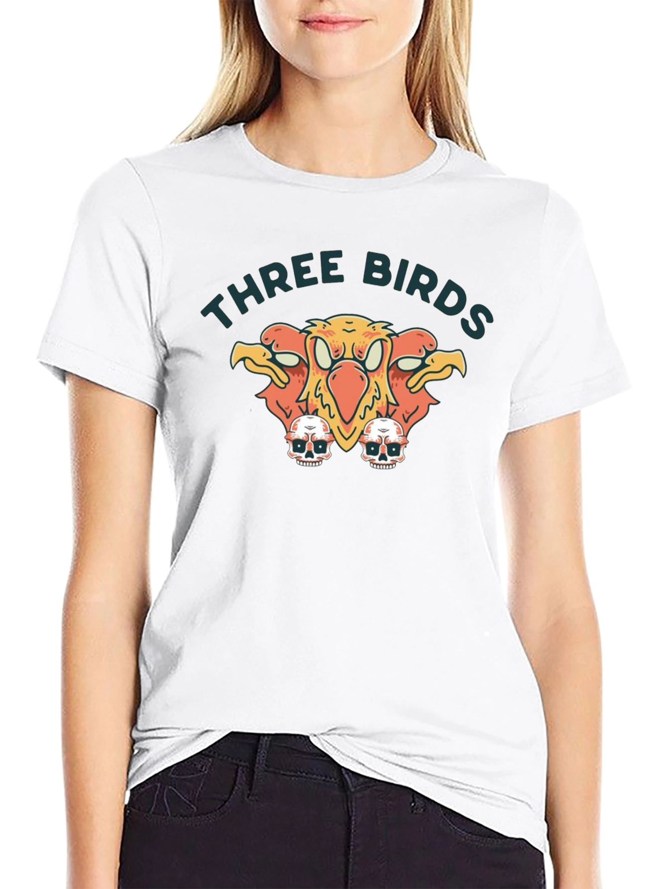 Three Birds Graphic Print Black T-Shirt