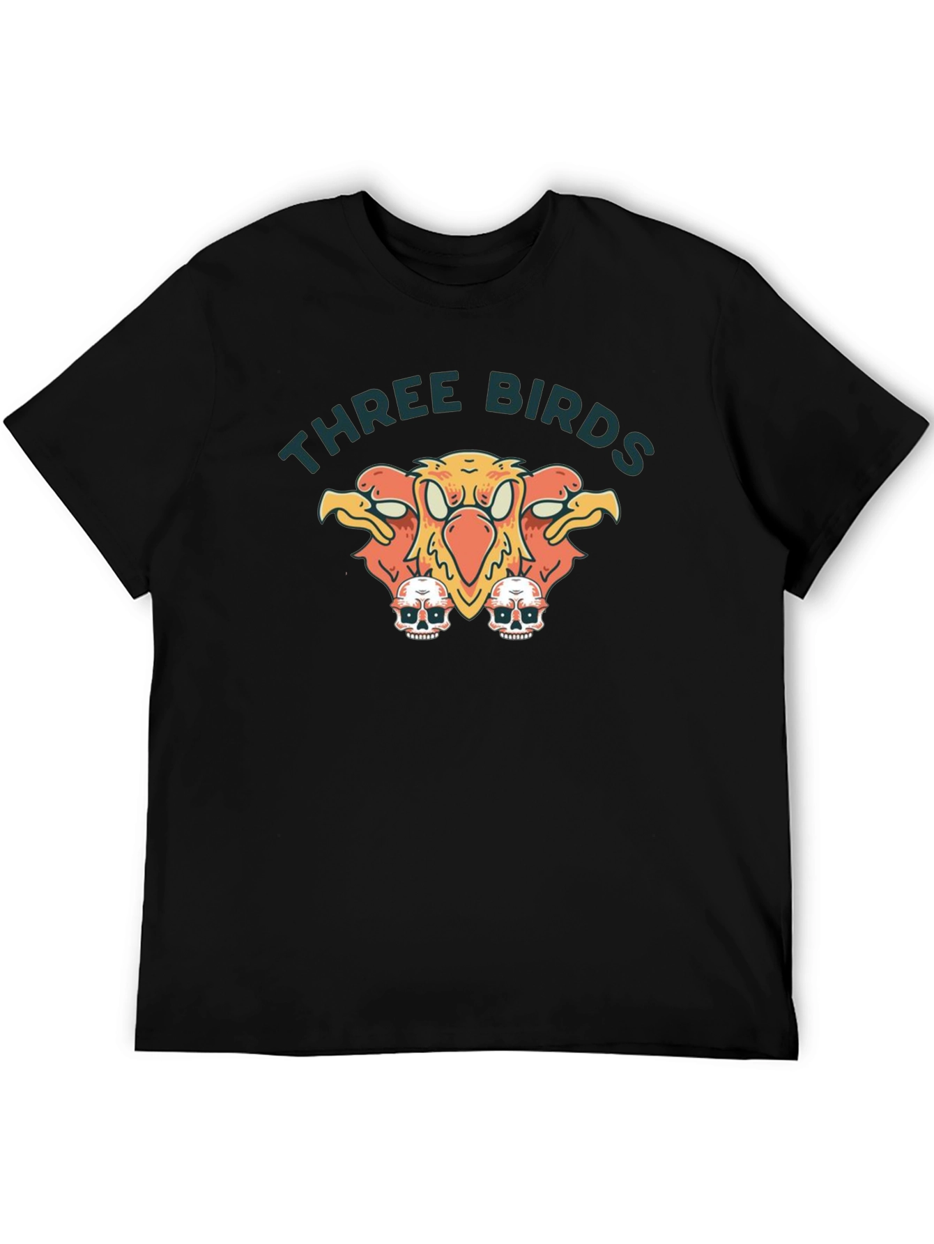 Three Birds Graphic Print Black T-Shirt