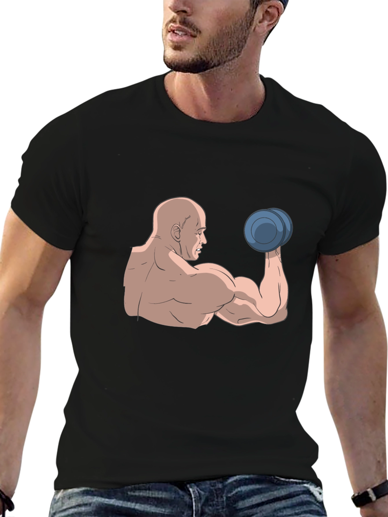 Muscle Man Graphic Tee - Black Cotton T-Shirt