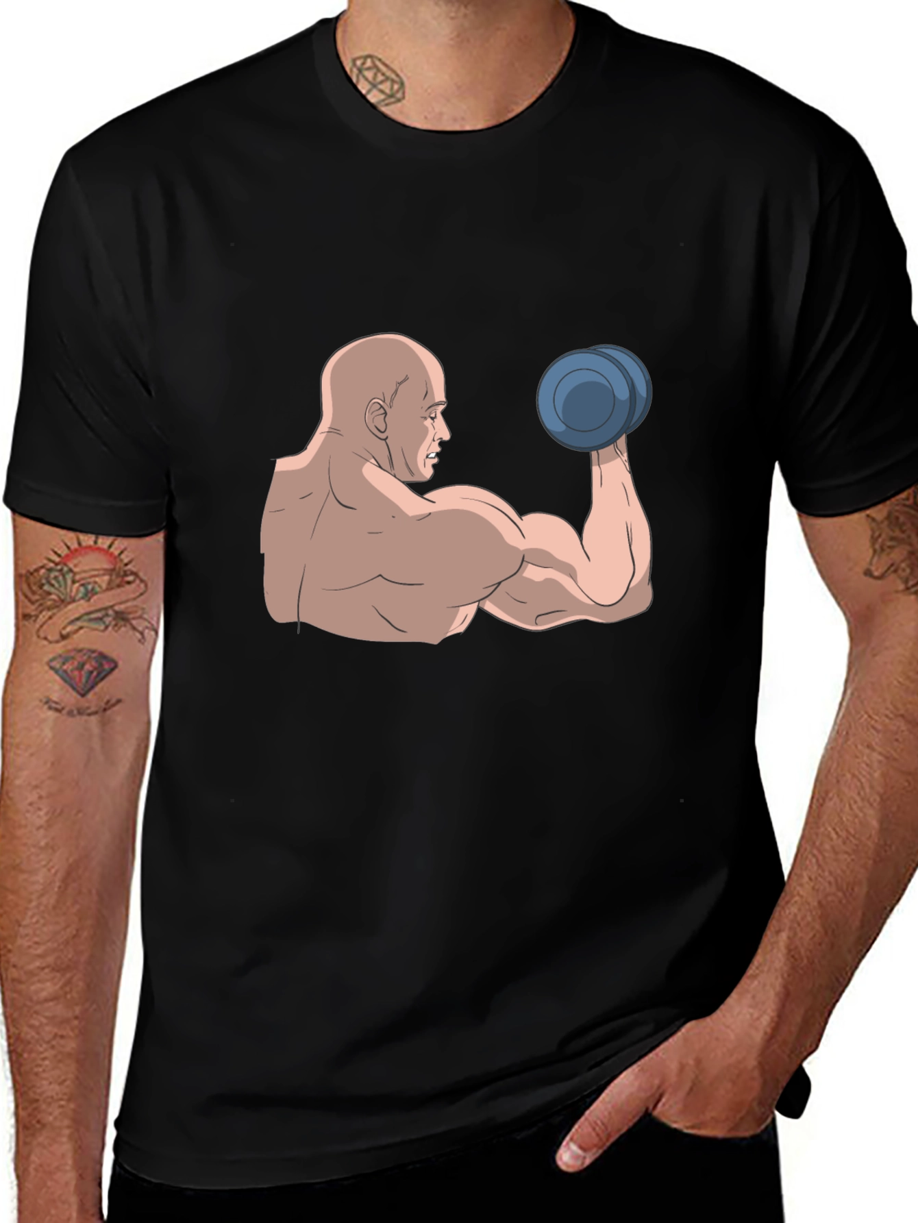 Muscle Man Graphic Tee - Black Cotton T-Shirt