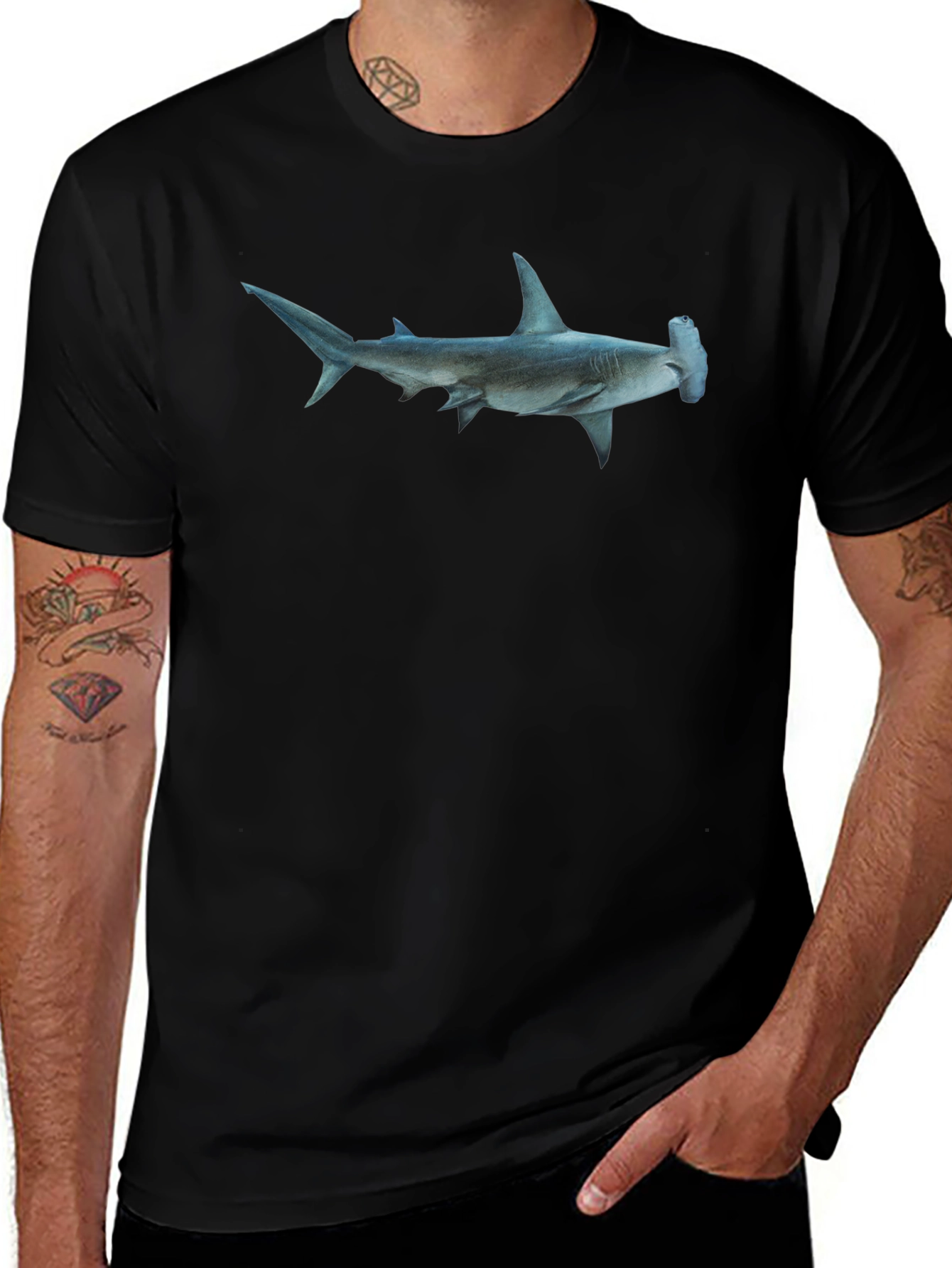 Hammerhead Shark Graphic Tee - Black Cotton