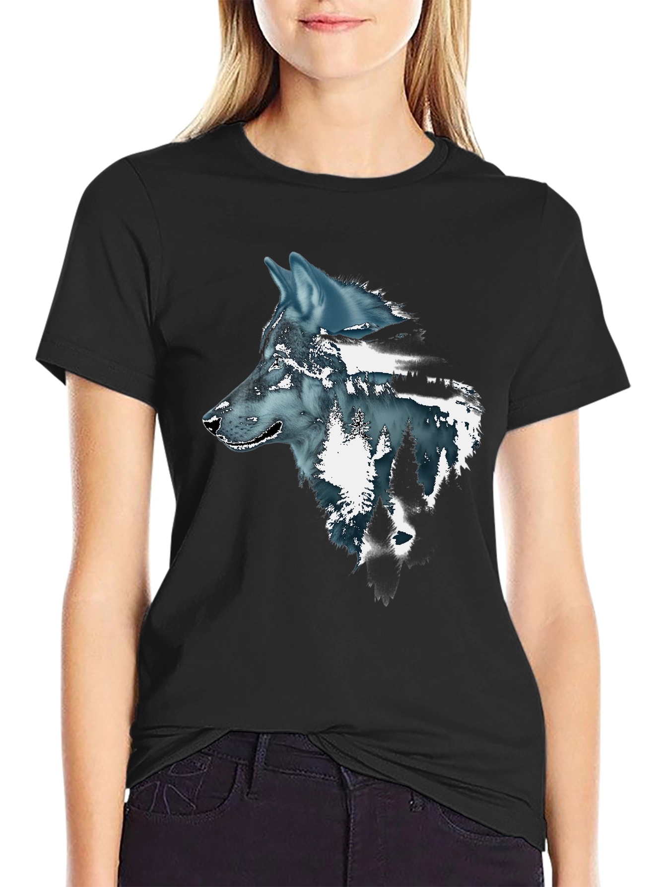 Wolf Graphic Print Mens Black T-Shirt