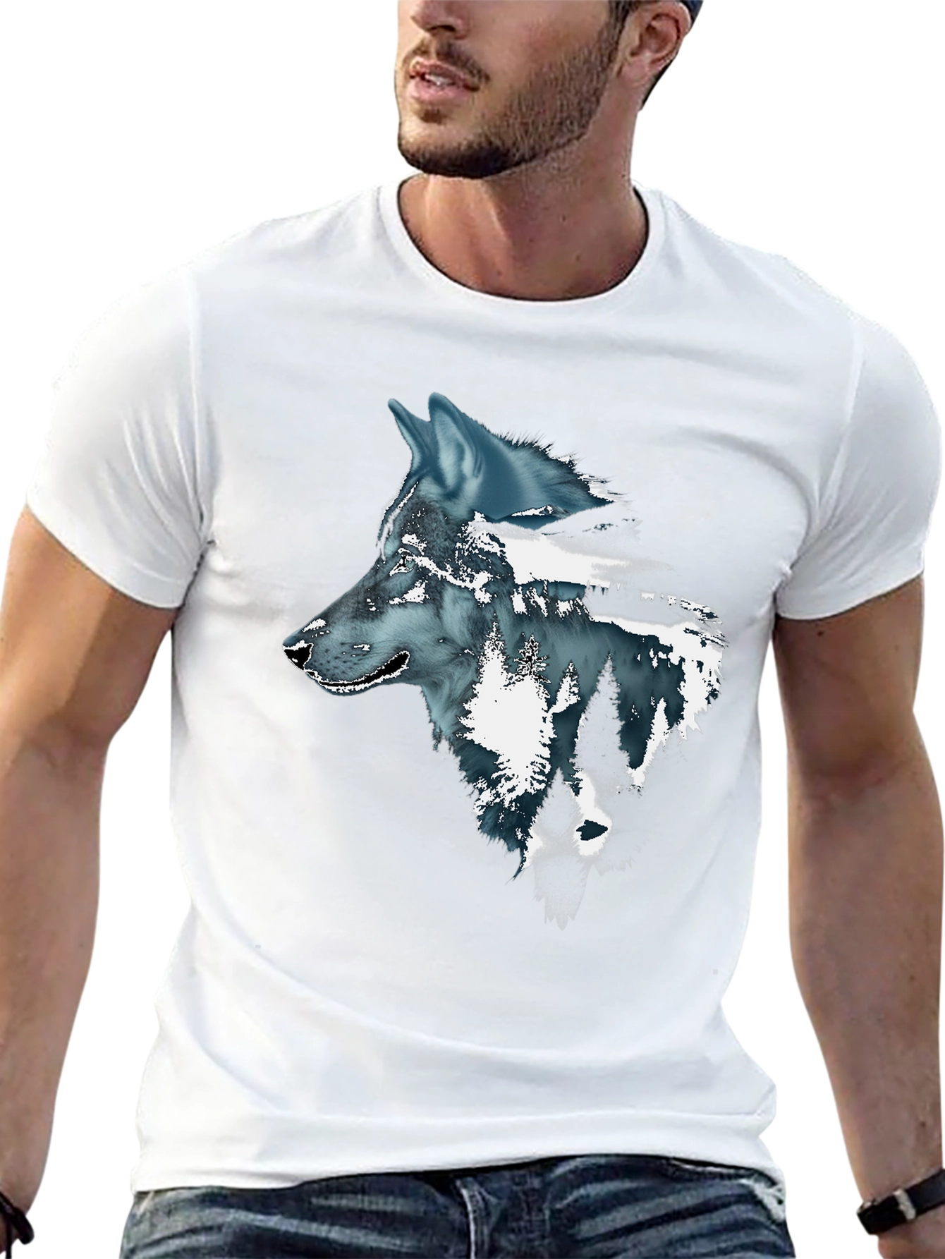 Wolf Graphic Print Mens Black T-Shirt
