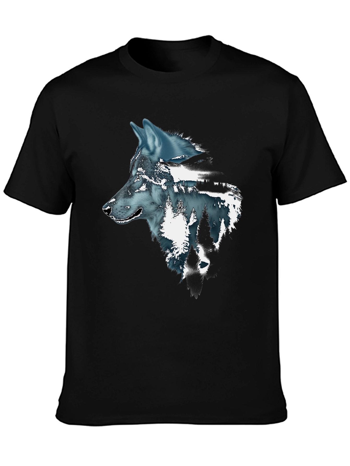 Wolf Graphic Print Mens Black T-Shirt