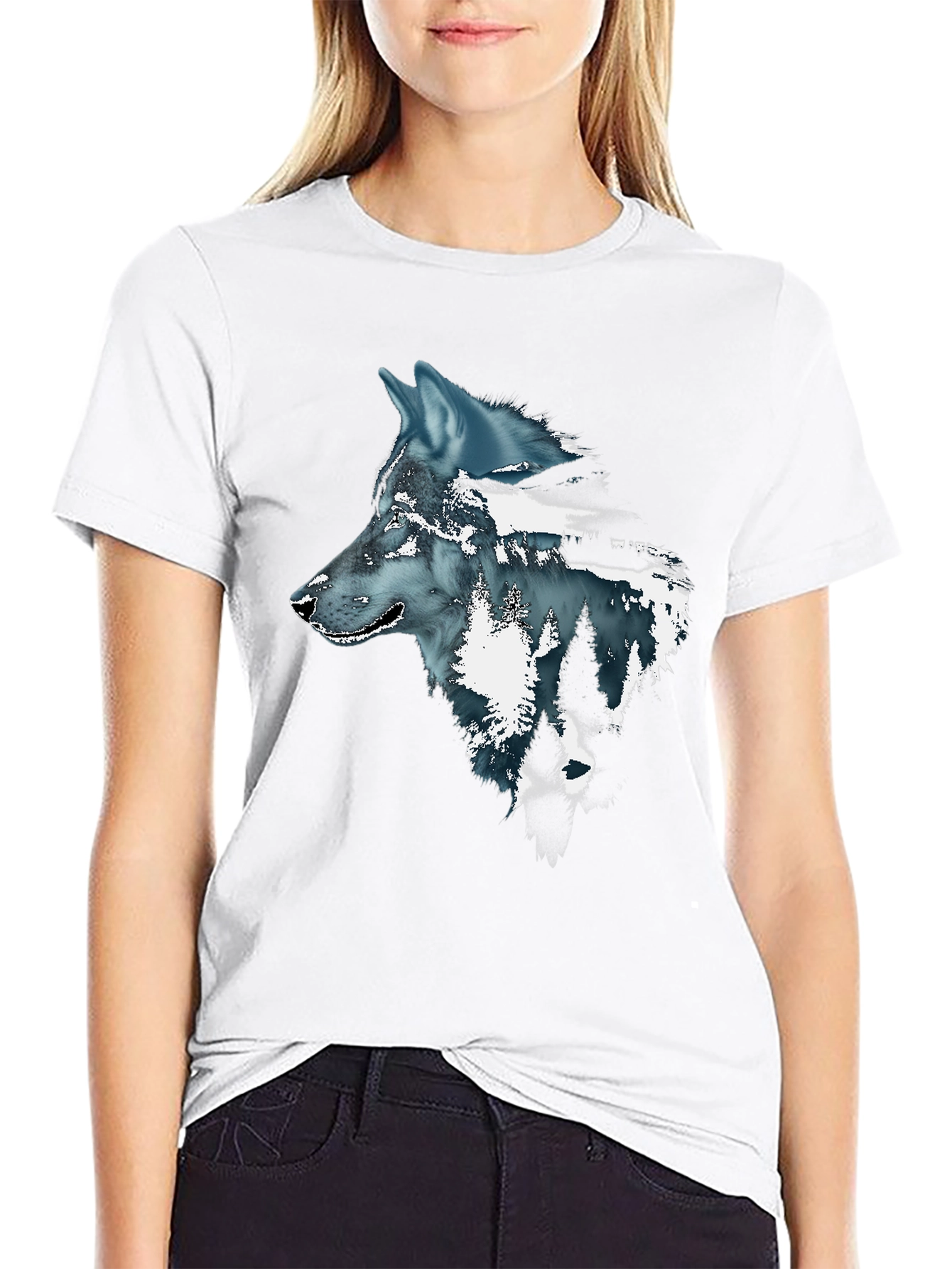 Wolf Graphic Print Mens Black T-Shirt