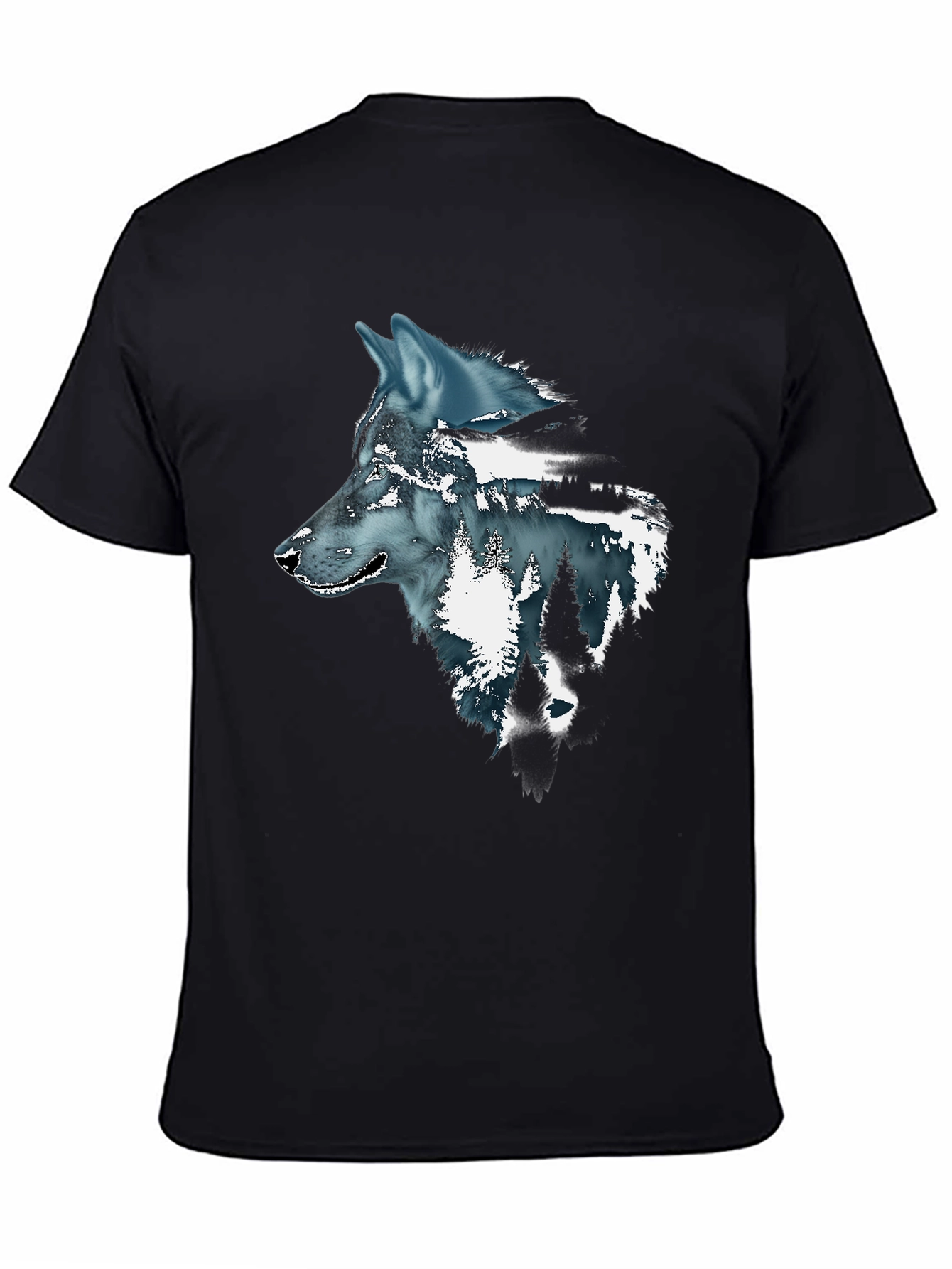 Wolf Graphic Print Mens Black T-Shirt