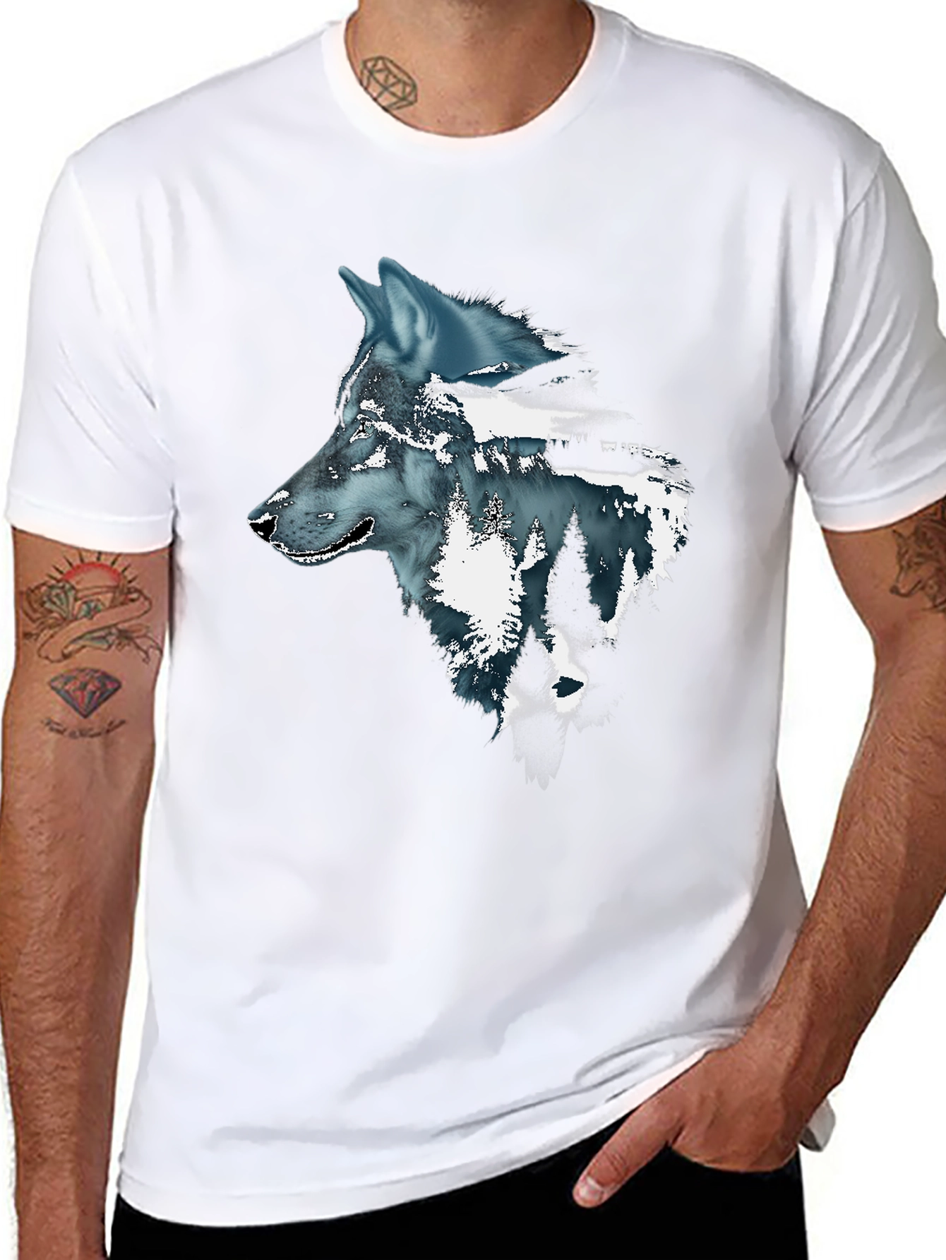 Wolf Graphic Print Mens Black T-Shirt
