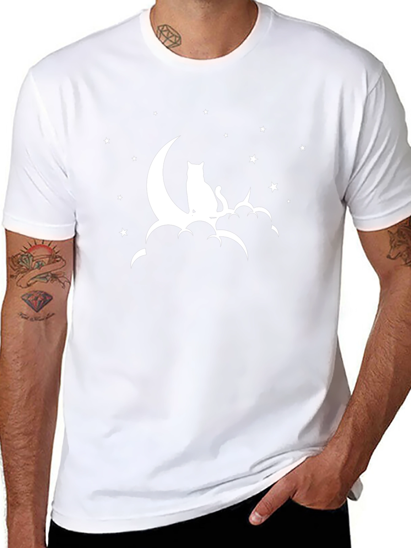 Celestial Cat T-Shirt - Moon and Stars Design