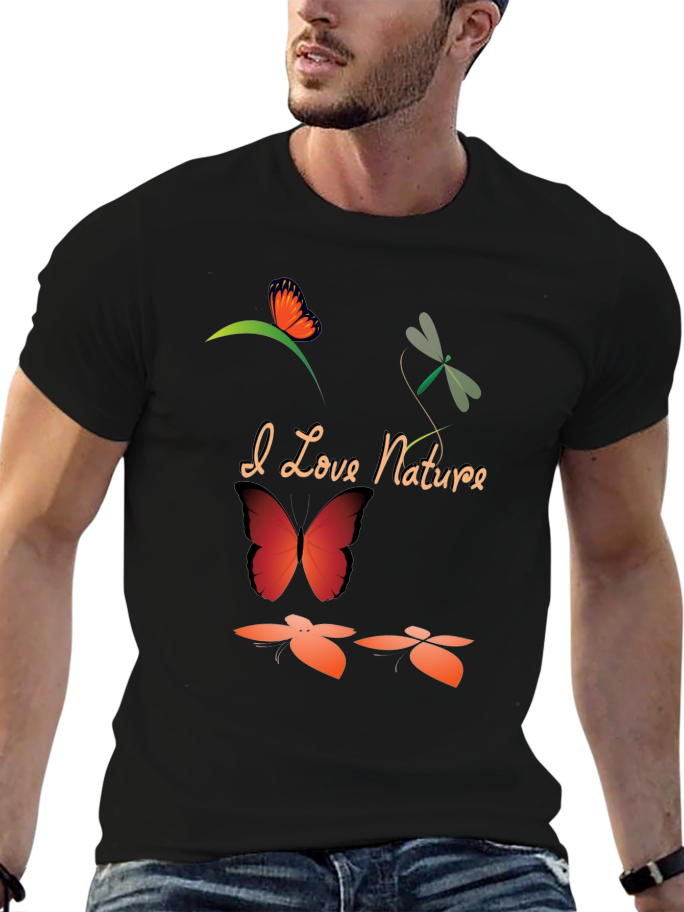 I Love Nature Black Graphic T-Shirt