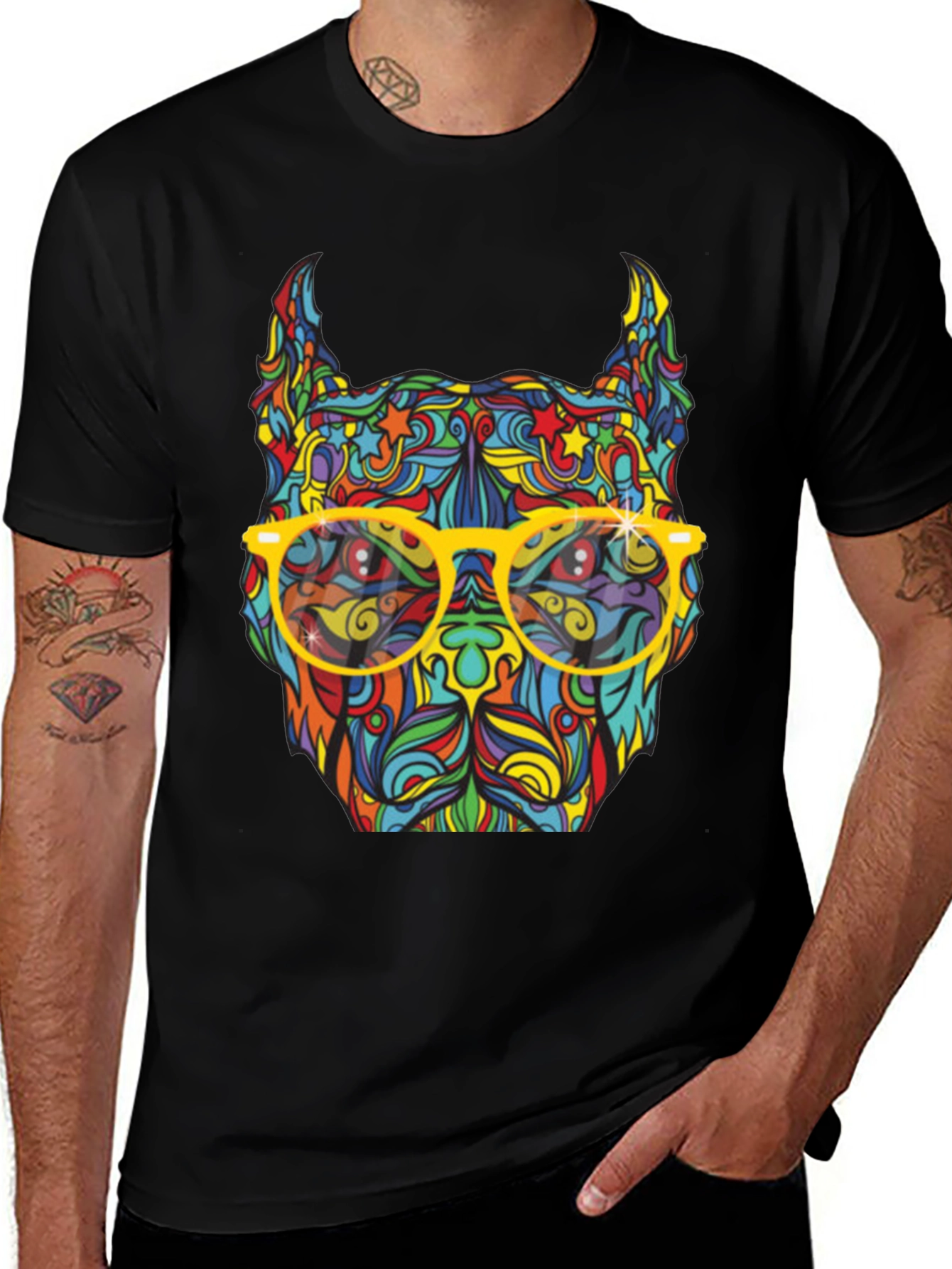 Colorful Pitbull Graphic T-Shirt