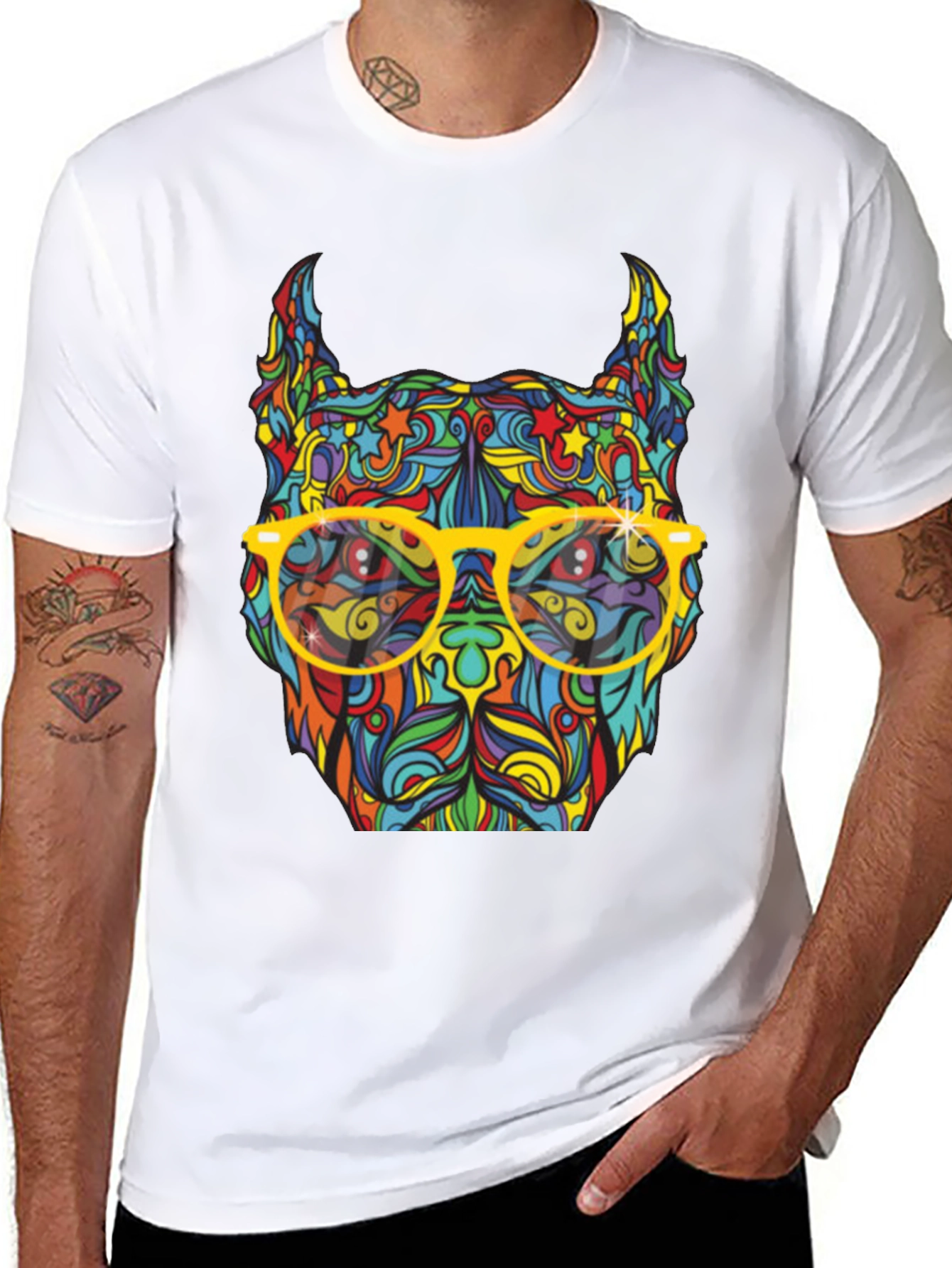 Colorful Pitbull Graphic T-Shirt