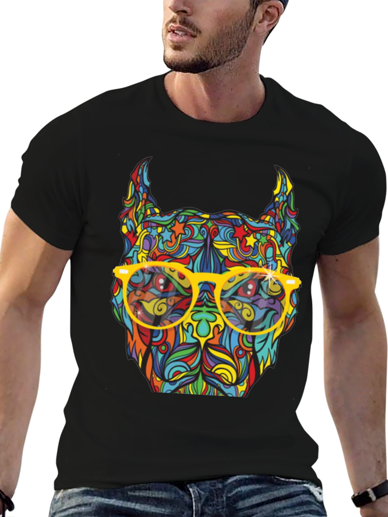 Colorful Pitbull Graphic T-Shirt