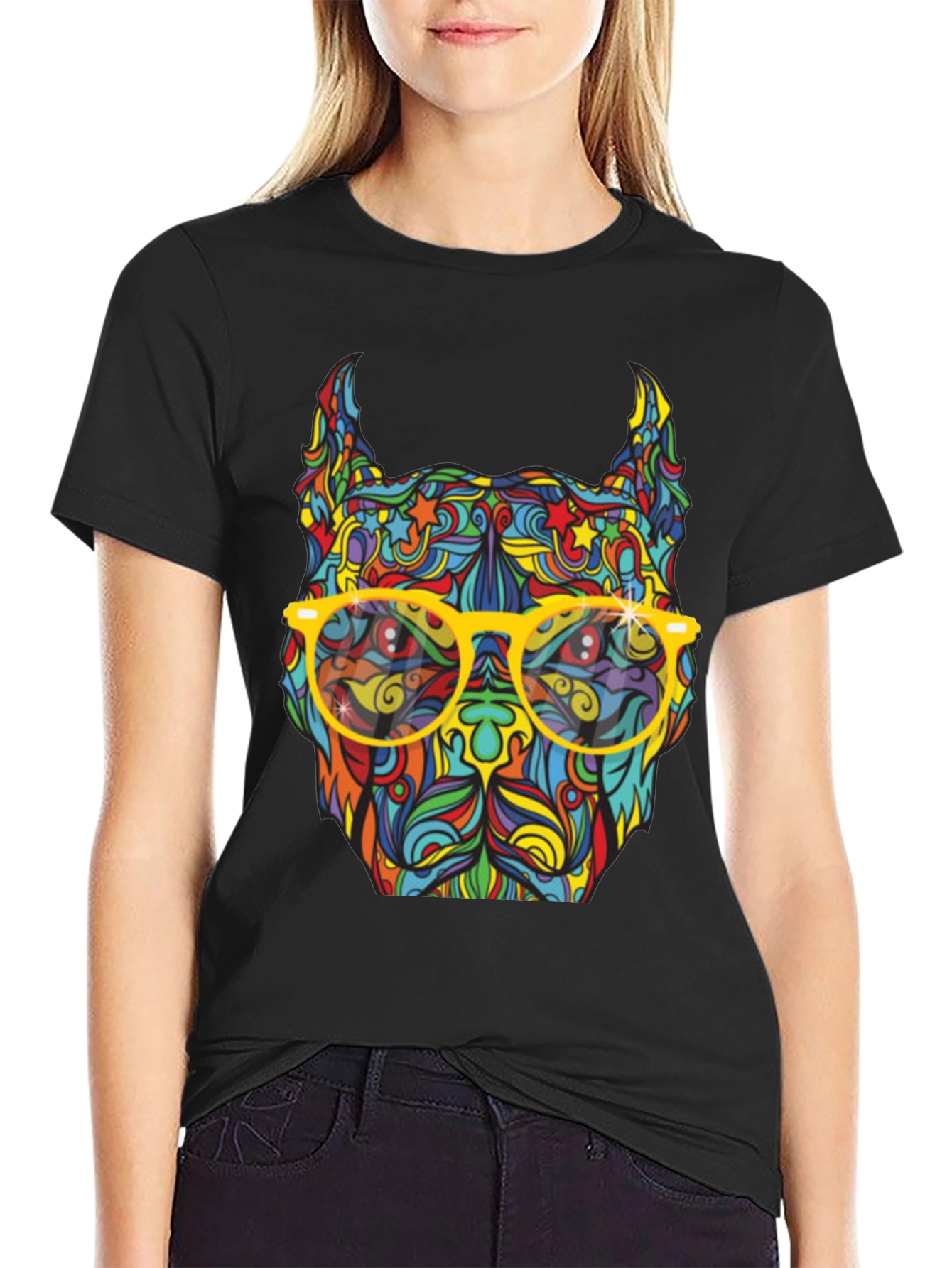 Colorful Pitbull Graphic T-Shirt