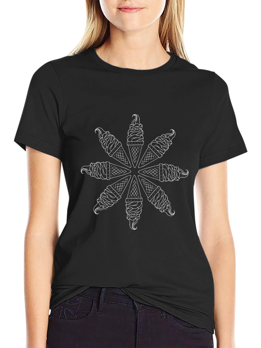 Ice Cream Cone Pattern Black T-Shirt