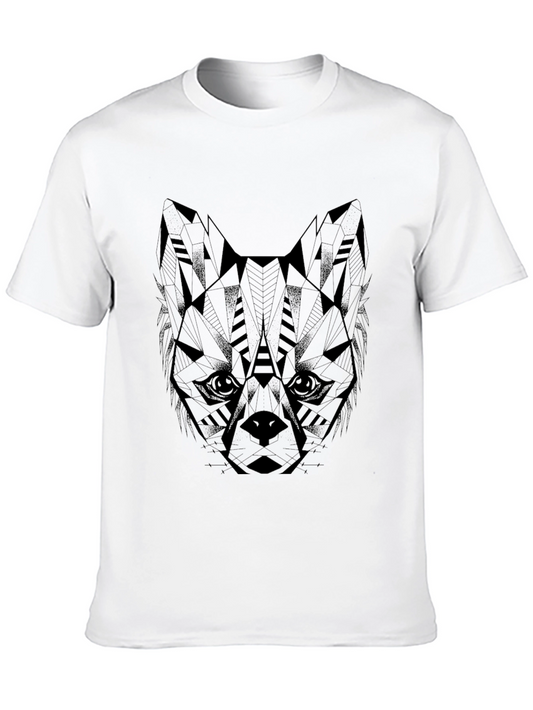 Geometric Wolf Graphic Black T-Shirt