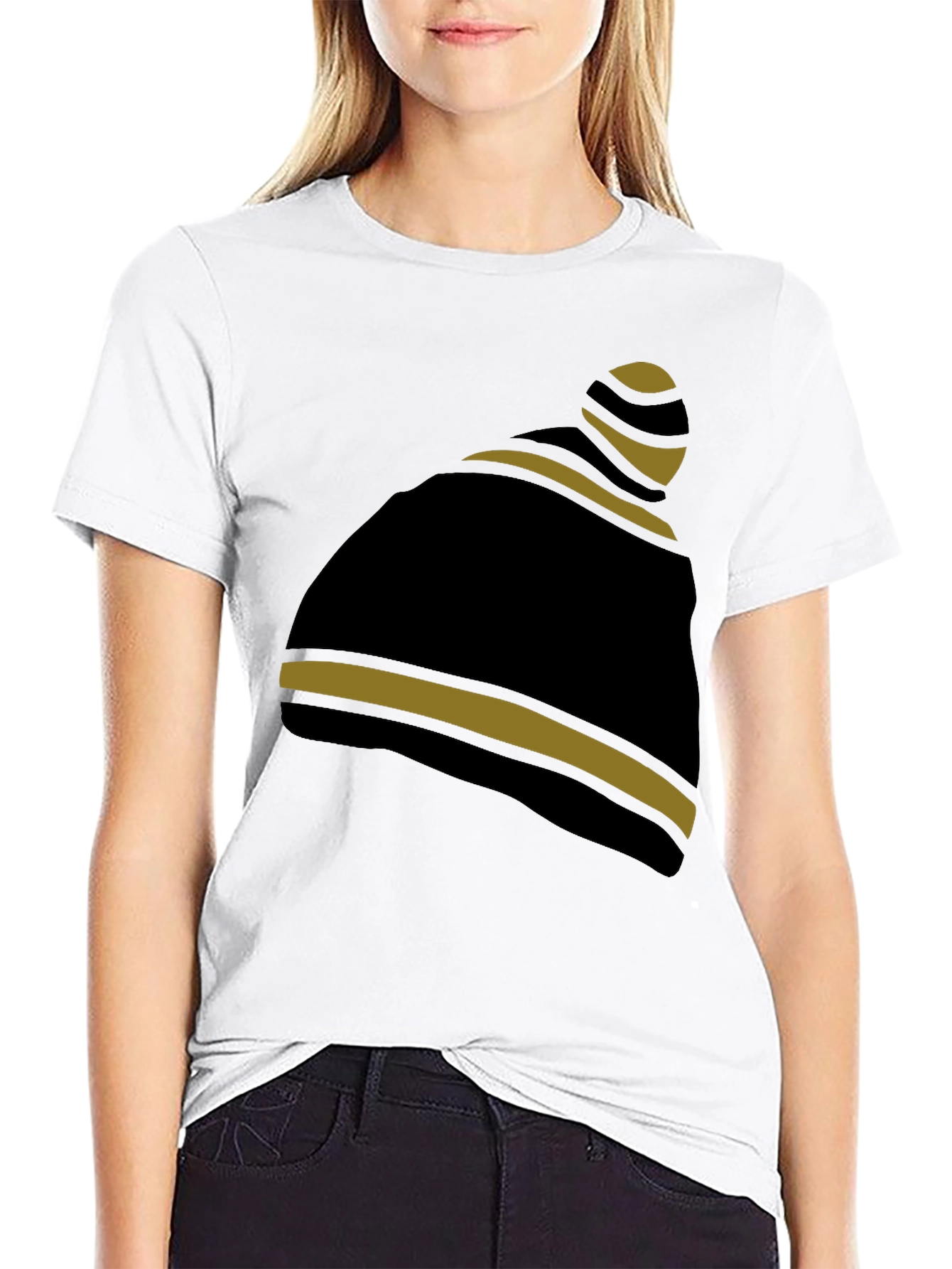 Striped Beanie Graphic Tee - Casual Style
