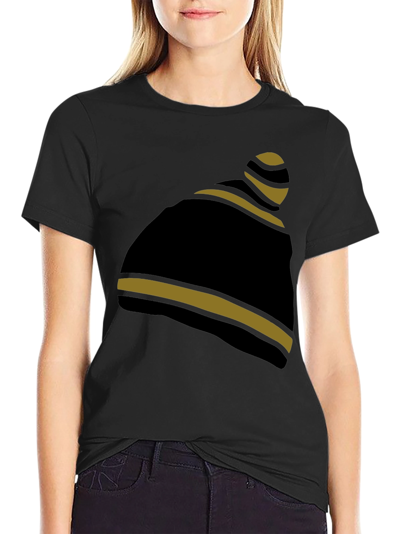 Striped Beanie Graphic Tee - Casual Style