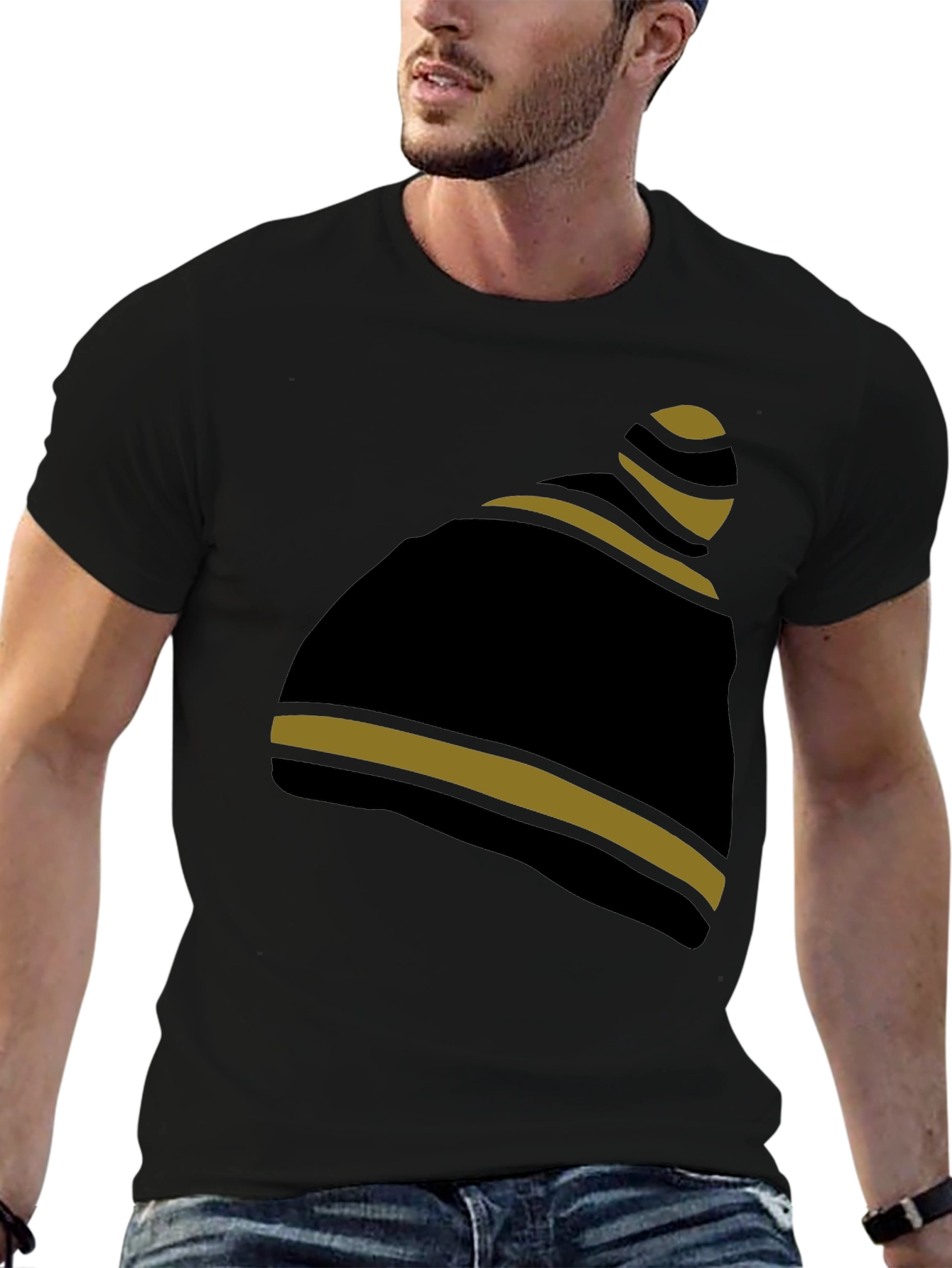 Striped Beanie Graphic Tee - Casual Style