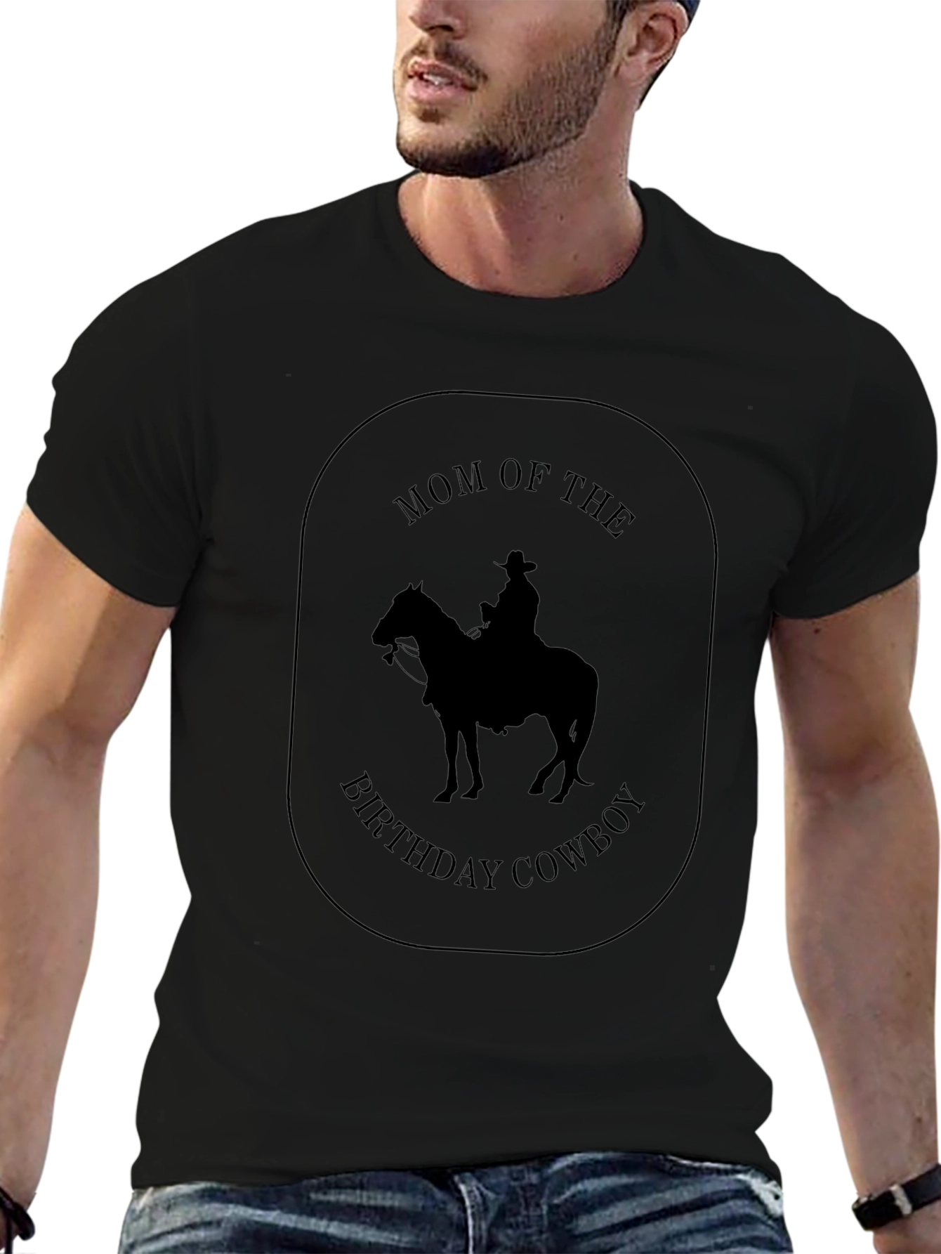 Mom of the Birthday Cowboy Black T-Shirt