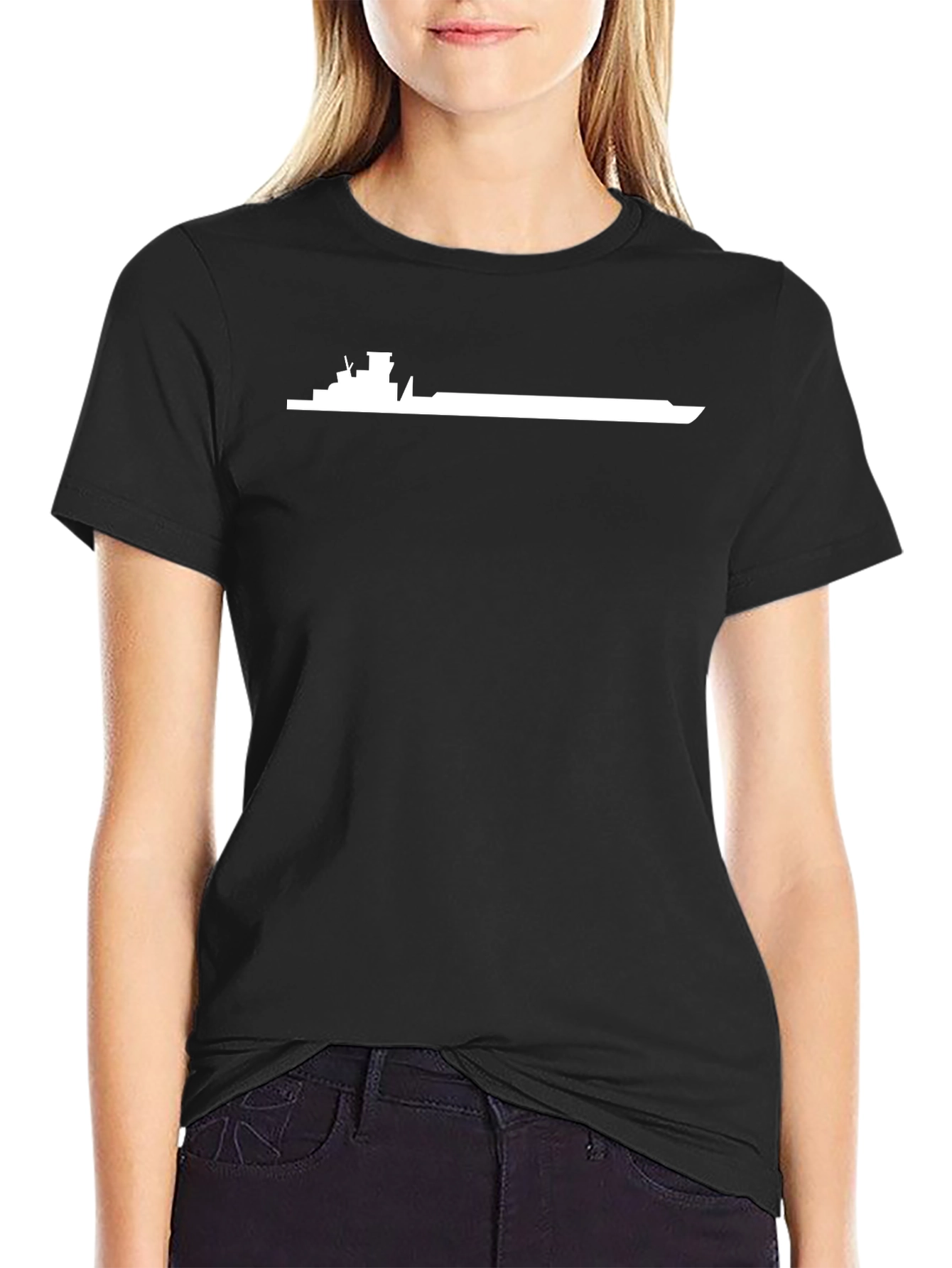 Navy Ship Silhouette Black T-Shirt